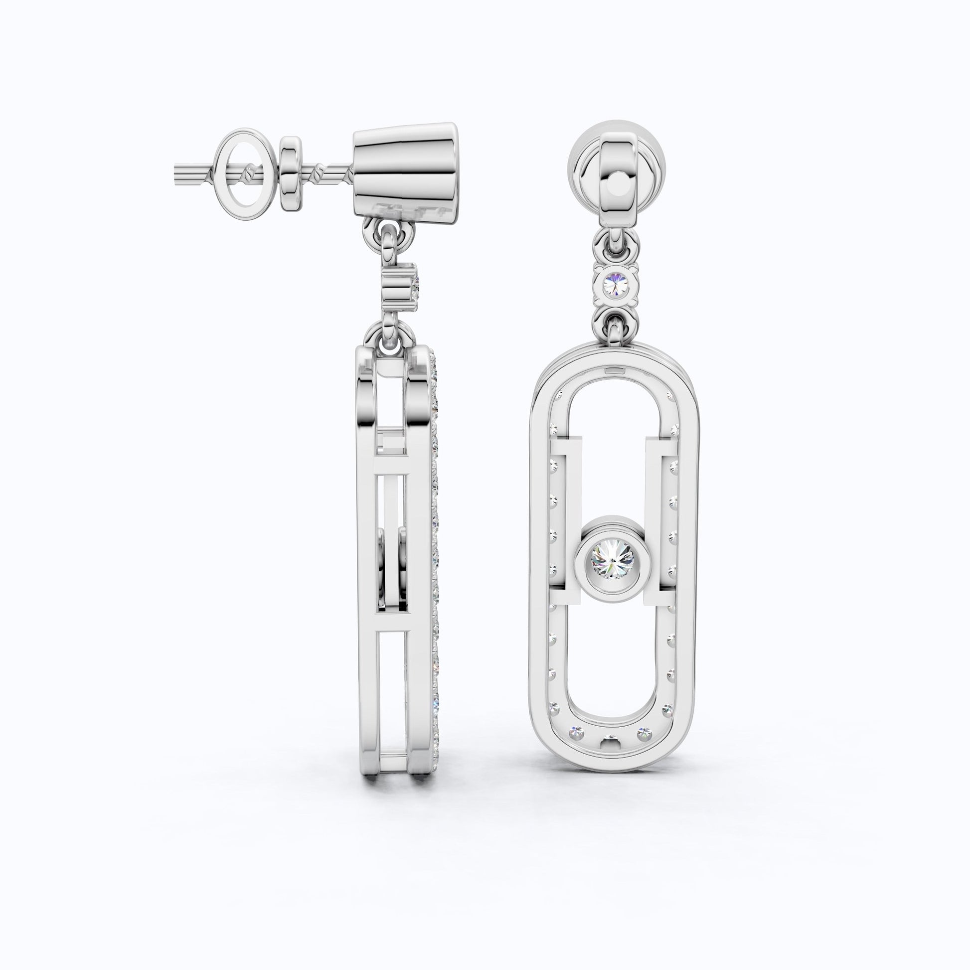 Oval Shaped Link Drop Dangle Earrings in 14K Solid Gold, 0.65 TCW Round Cut Lab Created Diamonds, Statement Earrings, Anniversary Gift for Her, Bridal Jewelry - Shoora Designs