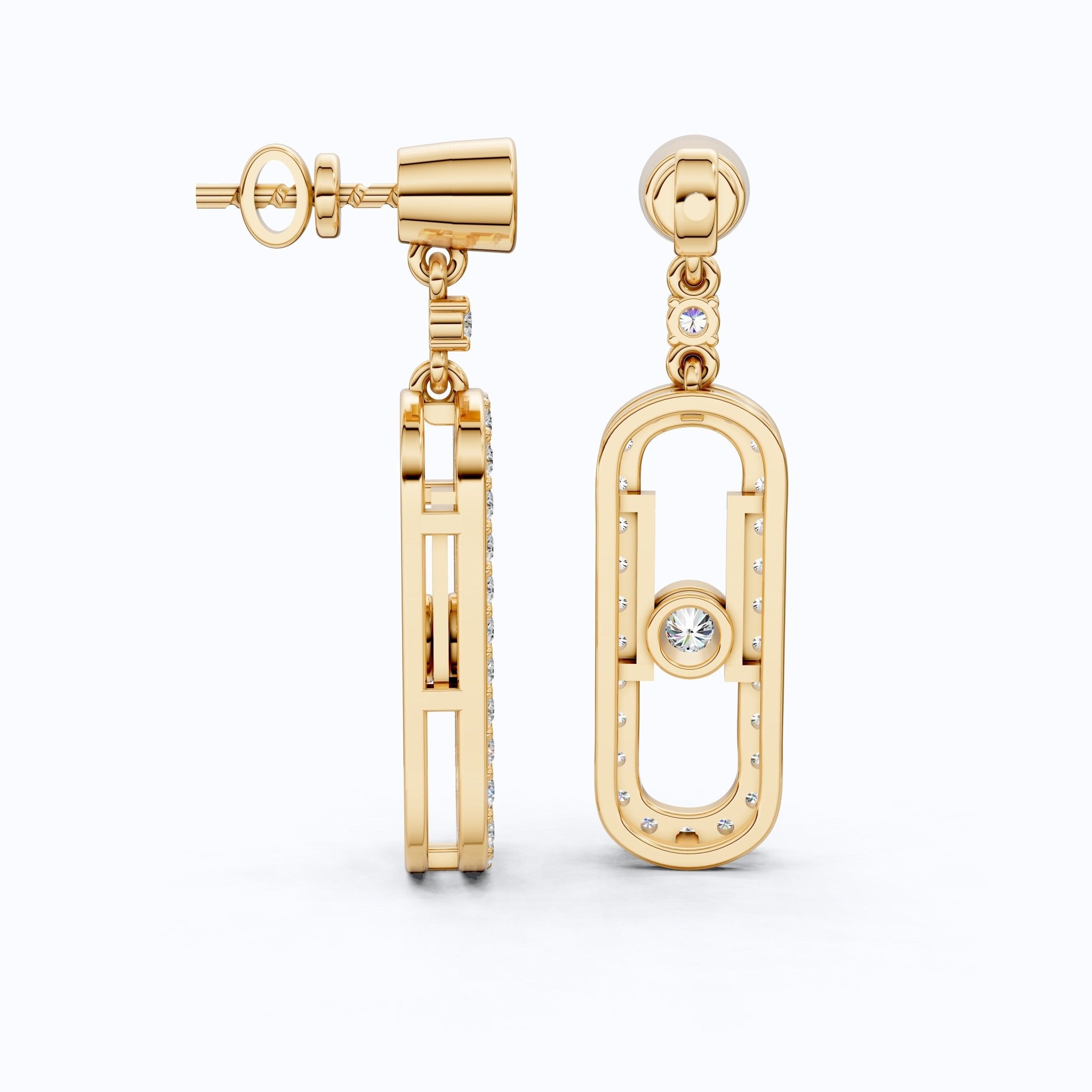 Oval Shaped Link Drop Dangle Earrings in 14K Solid Gold, 0.65 TCW Round Cut Lab Created Diamonds, Statement Earrings, Anniversary Gift for Her, Bridal Jewelry - Shoora Designs