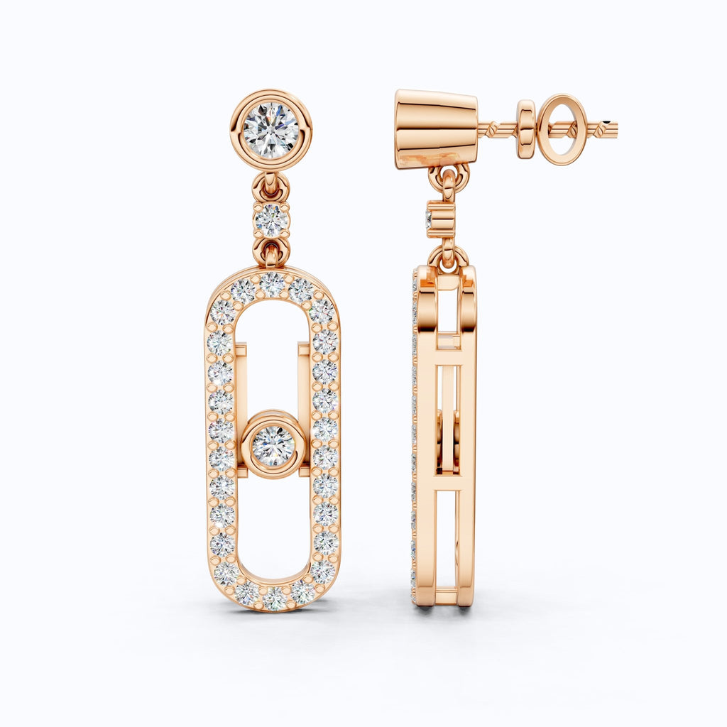 Oval Shaped Link Drop Dangle Earrings in 14K Solid Gold, 0.65 TCW Round Cut Lab Created Diamonds, Statement Earrings, Anniversary Gift for Her, Bridal Jewelry - Shoora Designs