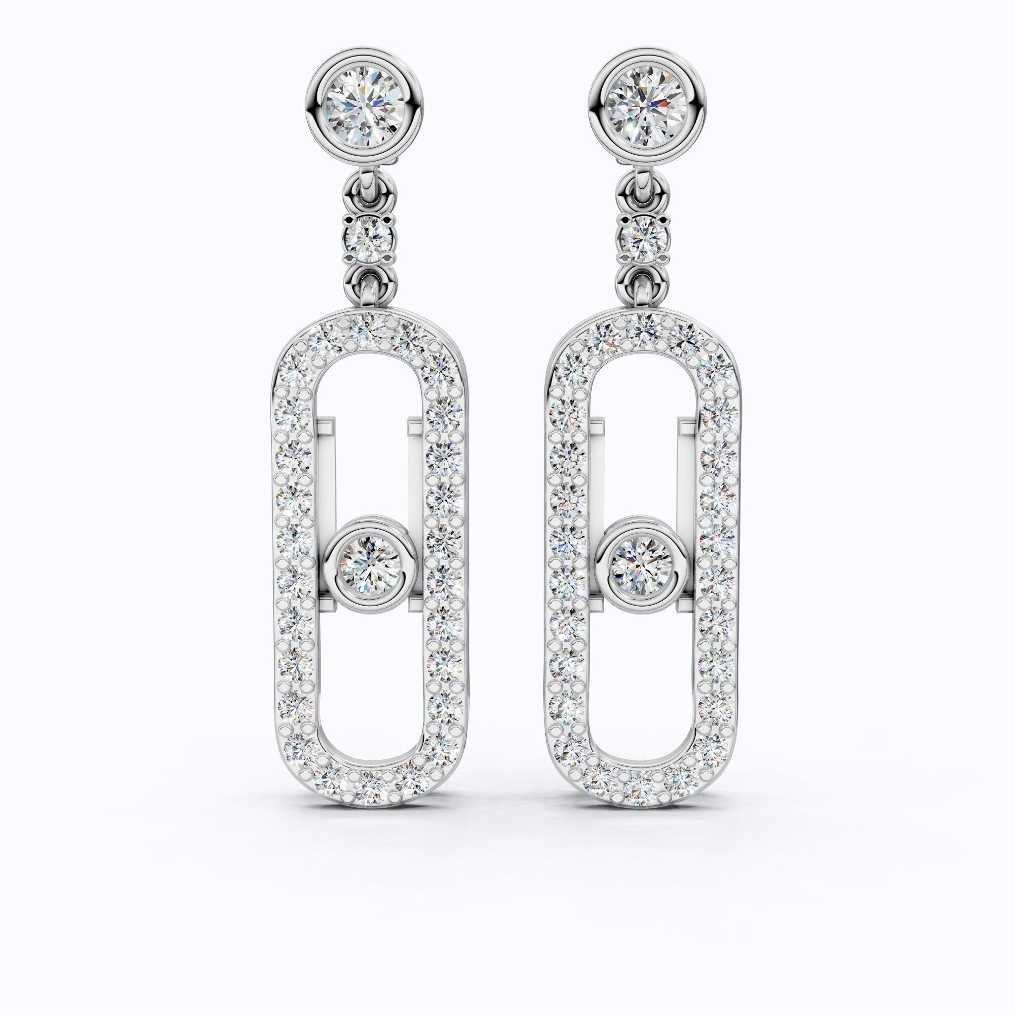 Oval Shaped Link Drop Dangle Earrings in 14K Solid Gold, 0.65 TCW Round Cut Lab Created Diamonds, Statement Earrings, Anniversary Gift for Her, Bridal Jewelry - Shoora Designs