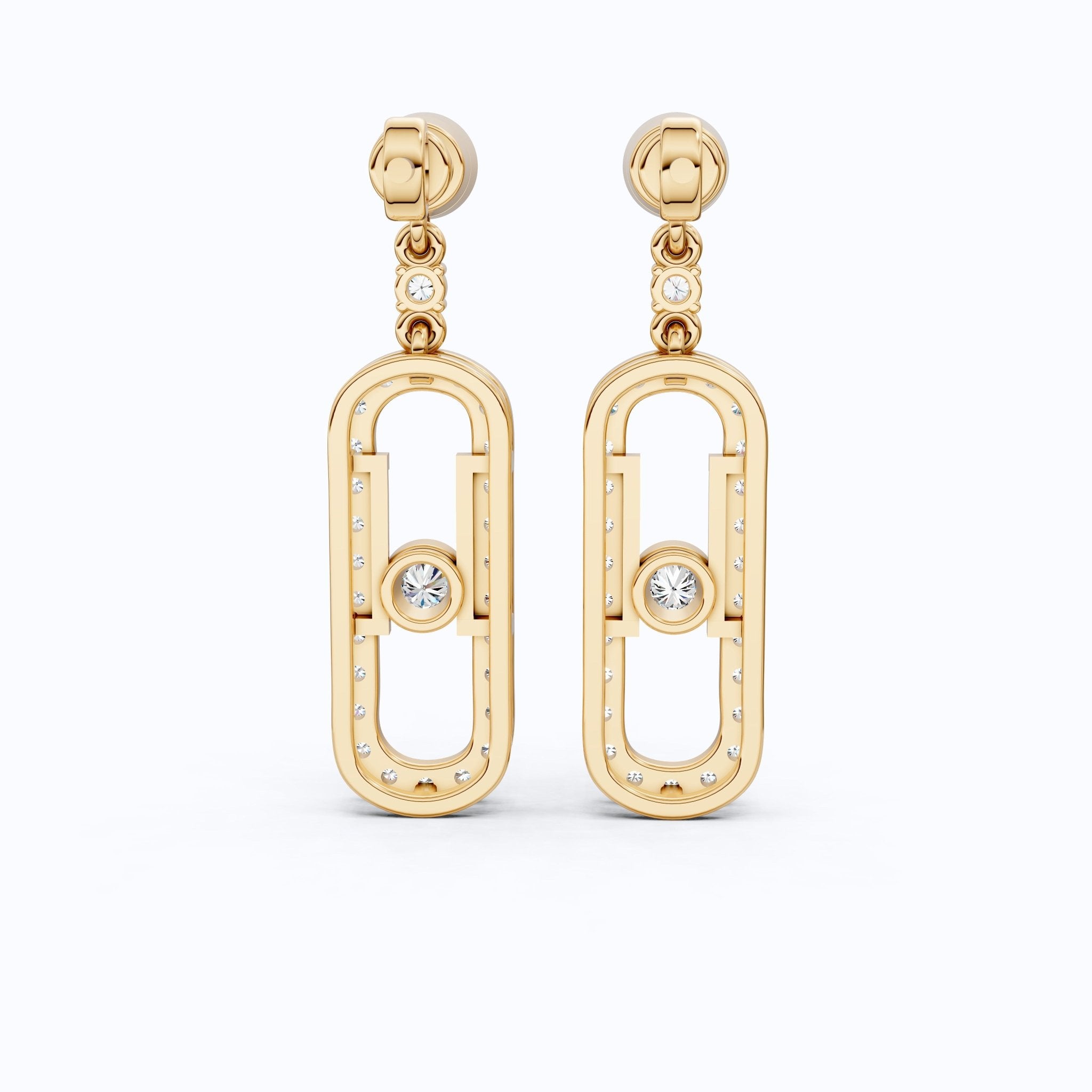 Oval Shaped Link Drop Dangle Earrings in 14K Solid Gold, 0.65 TCW Round Cut Lab Created Diamonds, Statement Earrings, Anniversary Gift for Her, Bridal Jewelry - Shoora Designs