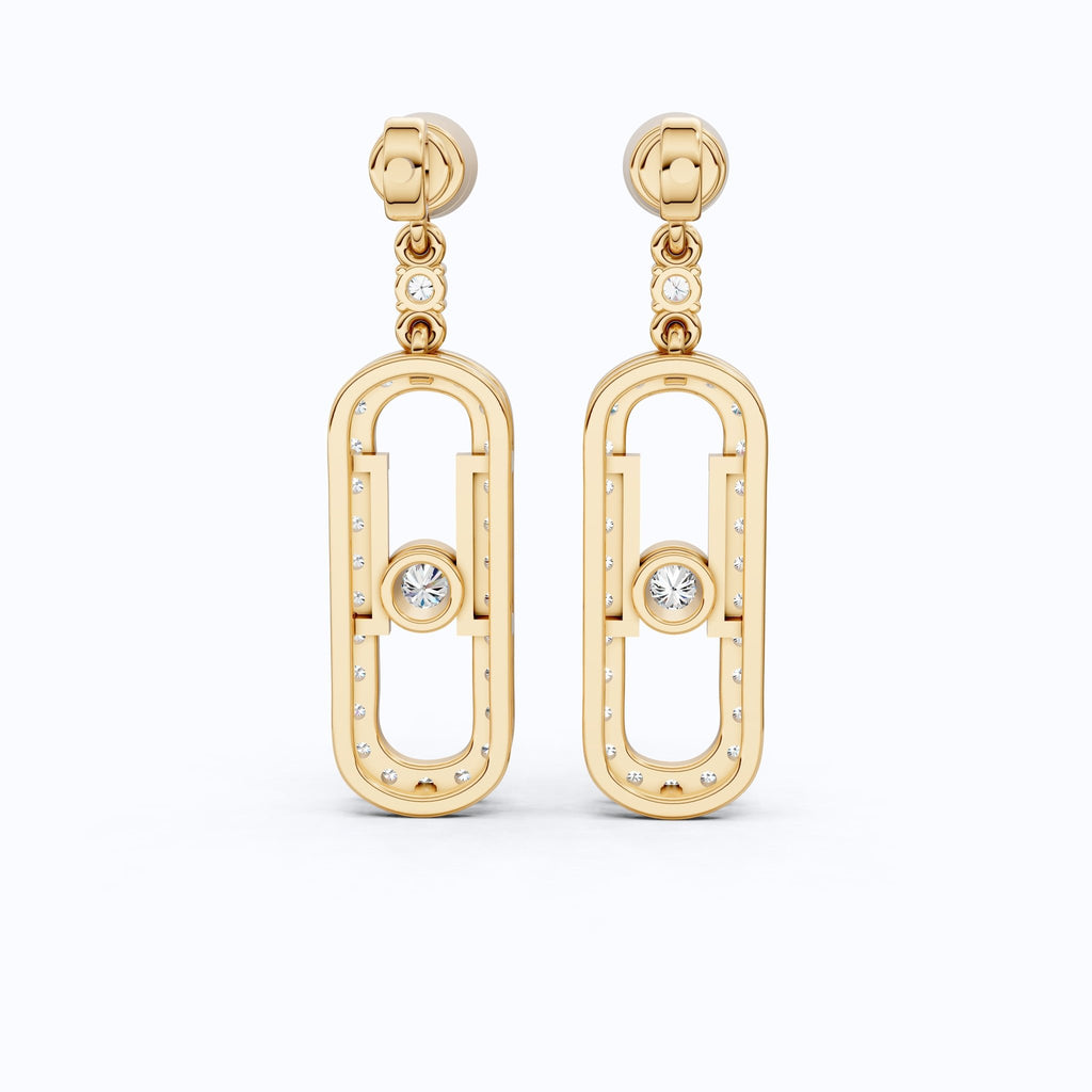 Oval Shaped Link Drop Dangle Earrings in 14K Solid Gold, 0.65 TCW Round Cut Lab Created Diamonds, Statement Earrings, Anniversary Gift for Her, Bridal Jewelry - Shoora Designs