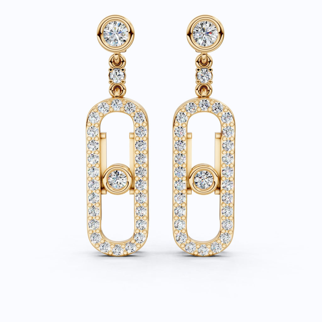 Oval Shaped Link Drop Dangle Earrings in 14K Solid Gold, 0.65 TCW Round Cut Lab Created Diamonds, Statement Earrings, Anniversary Gift for Her, Bridal Jewelry - Shoora Designs