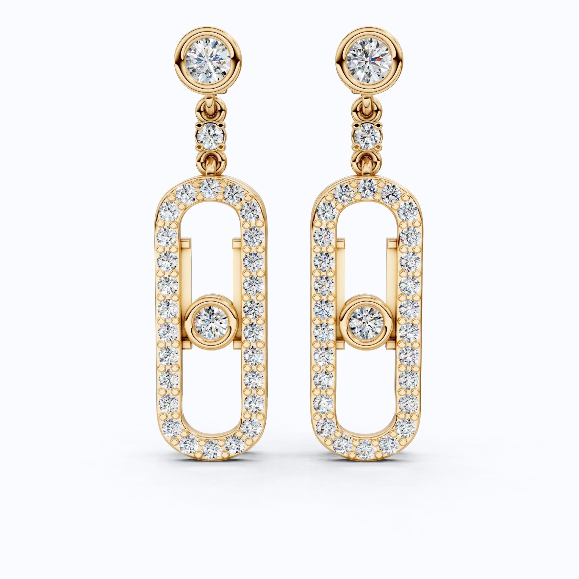 Oval Shaped Link Drop Dangle Earrings in 14K Solid Gold, 0.65 TCW Round Cut Lab Created Diamonds, Statement Earrings, Anniversary Gift for Her, Bridal Jewelry - Shoora Designs