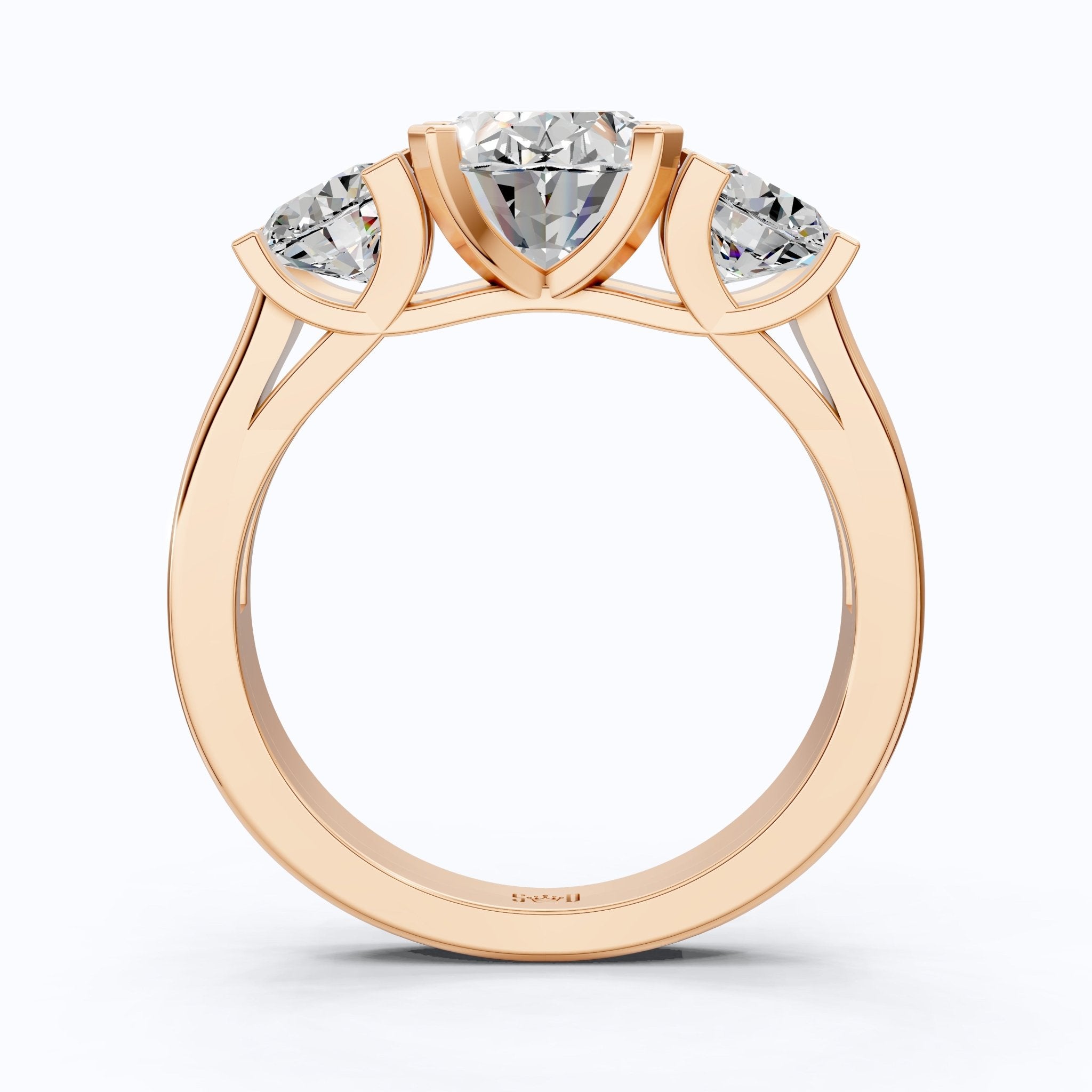 Oval/Round Cut Three Stone Lab Grown Diamond Engagement Ring in 14K Yellow Gold, Propose Ring, Handmade Jewelry - Shoora Designs