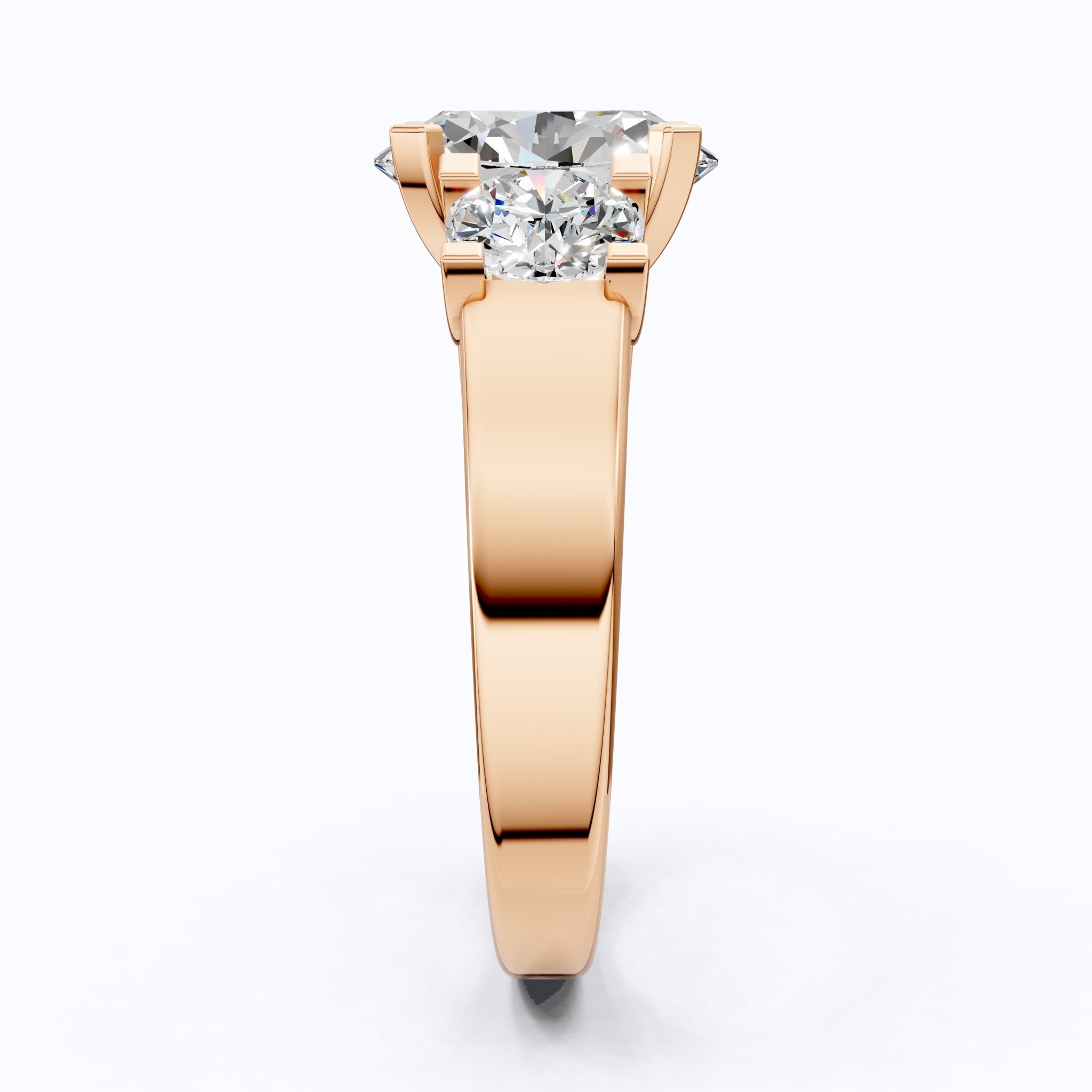 Oval/Round Cut Three Stone Lab Grown Diamond Engagement Ring in 14K Yellow Gold, Propose Ring, Handmade Jewelry - Shoora Designs