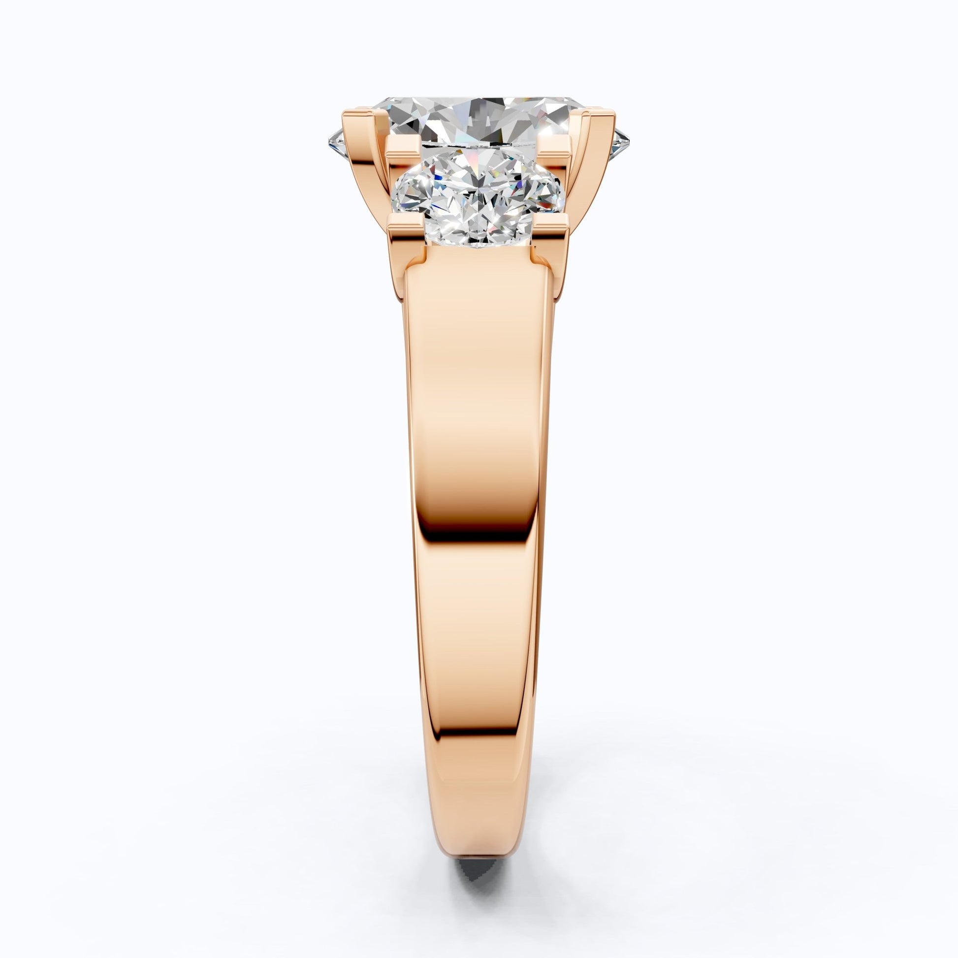 Oval/Round Cut Three Stone Lab Grown Diamond Engagement Ring in 14K Yellow Gold, Propose Ring, Handmade Jewelry - Shoora Designs