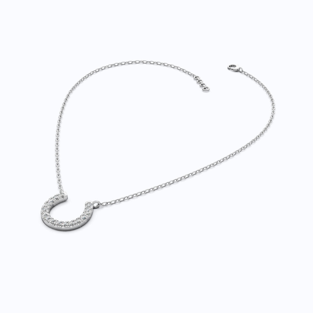 Pavé Lucky Charm Horseshoe Diamond Pendant Necklace in 14k Solid Gold, 0.29 TCW Round Cut Lab Diamonds, Birthday Gift for Her, Bridal Jewelry - Shoora Designs