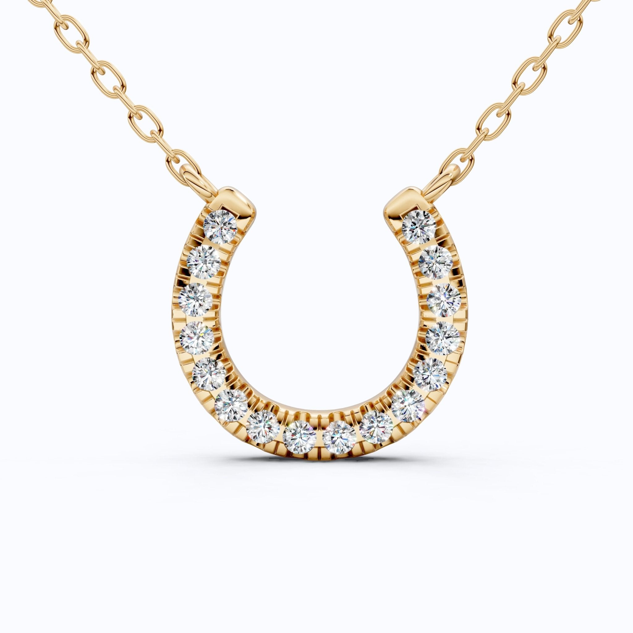 Pavé Lucky Charm Horseshoe Diamond Pendant Necklace in 14k Solid Gold, 0.29 TCW Round Cut Lab Diamonds, Birthday Gift for Her, Bridal Jewelry - Shoora Designs
