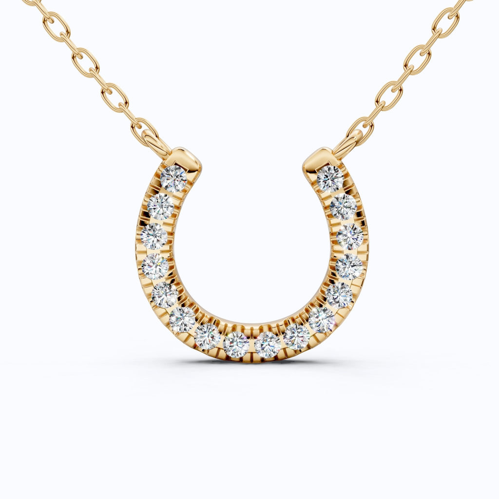 Pavé Lucky Charm Horseshoe Diamond Pendant Necklace in 14k Solid Gold, 0.29 TCW Round Cut Lab Diamonds, Birthday Gift for Her, Bridal Jewelry - Shoora Designs