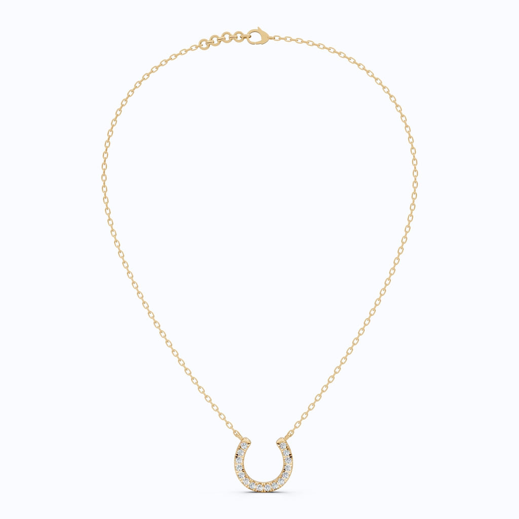 Pavé Lucky Charm Horseshoe Diamond Pendant Necklace in 14k Solid Gold, 0.29 TCW Round Cut Lab Diamonds, Birthday Gift for Her, Bridal Jewelry - Shoora Designs