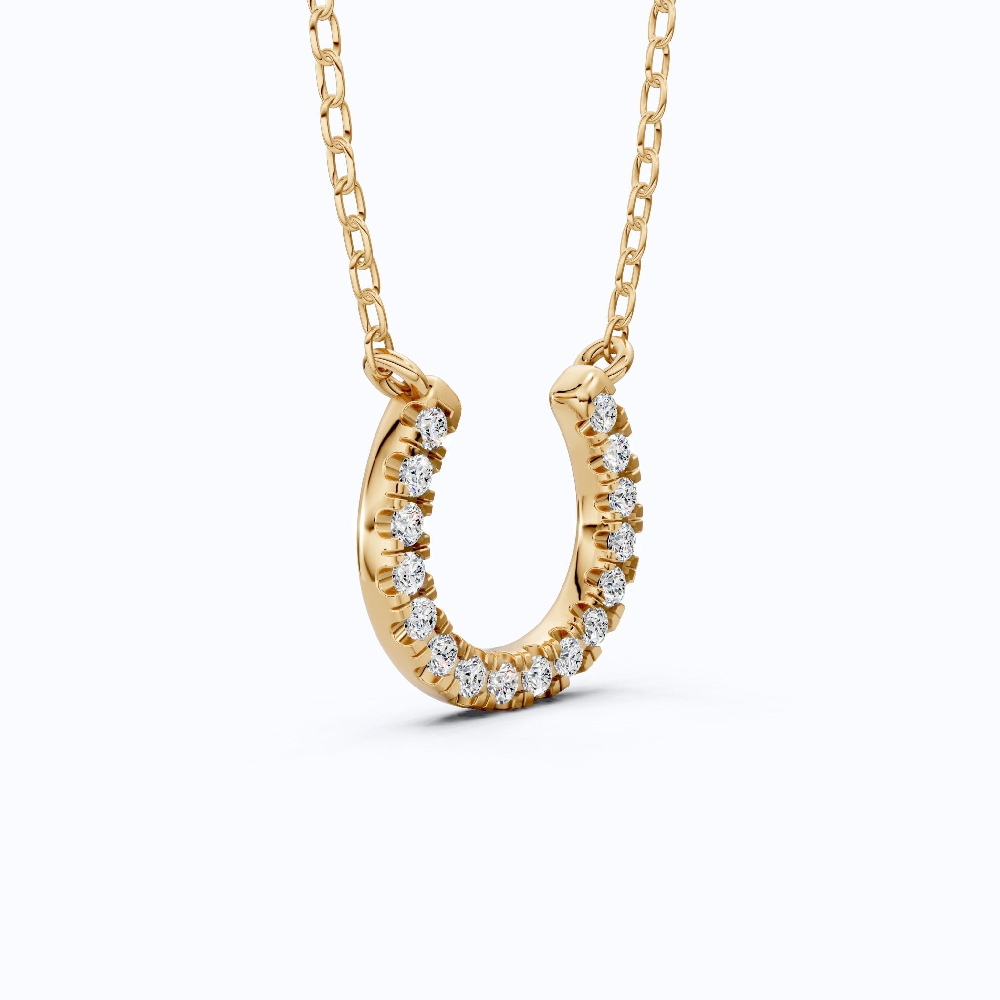 Pavé Lucky Charm Horseshoe Diamond Pendant Necklace in 14k Solid Gold, 0.29 TCW Round Cut Lab Diamonds, Birthday Gift for Her, Bridal Jewelry - Shoora Designs