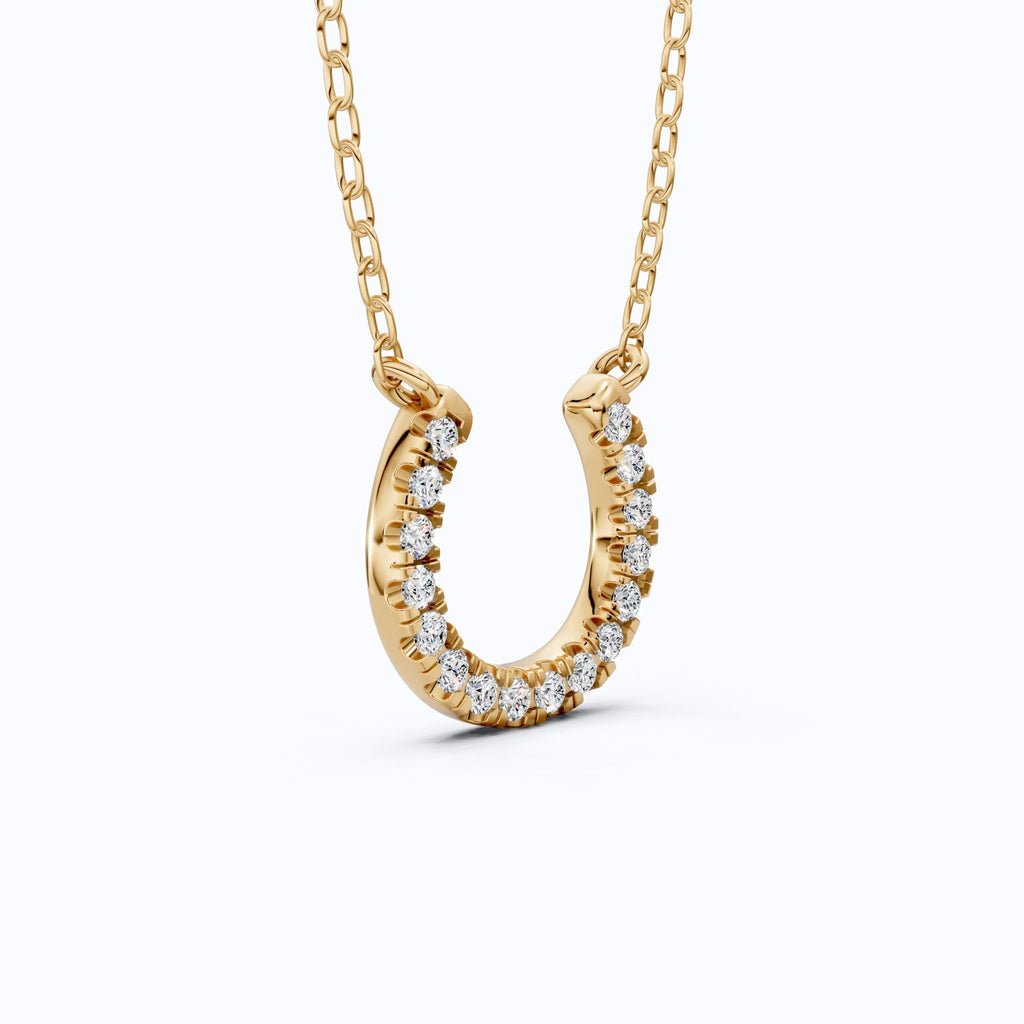Pavé Lucky Charm Horseshoe Diamond Pendant Necklace in 14k Solid Gold, 0.29 TCW Round Cut Lab Diamonds, Birthday Gift for Her, Bridal Jewelry - Shoora Designs