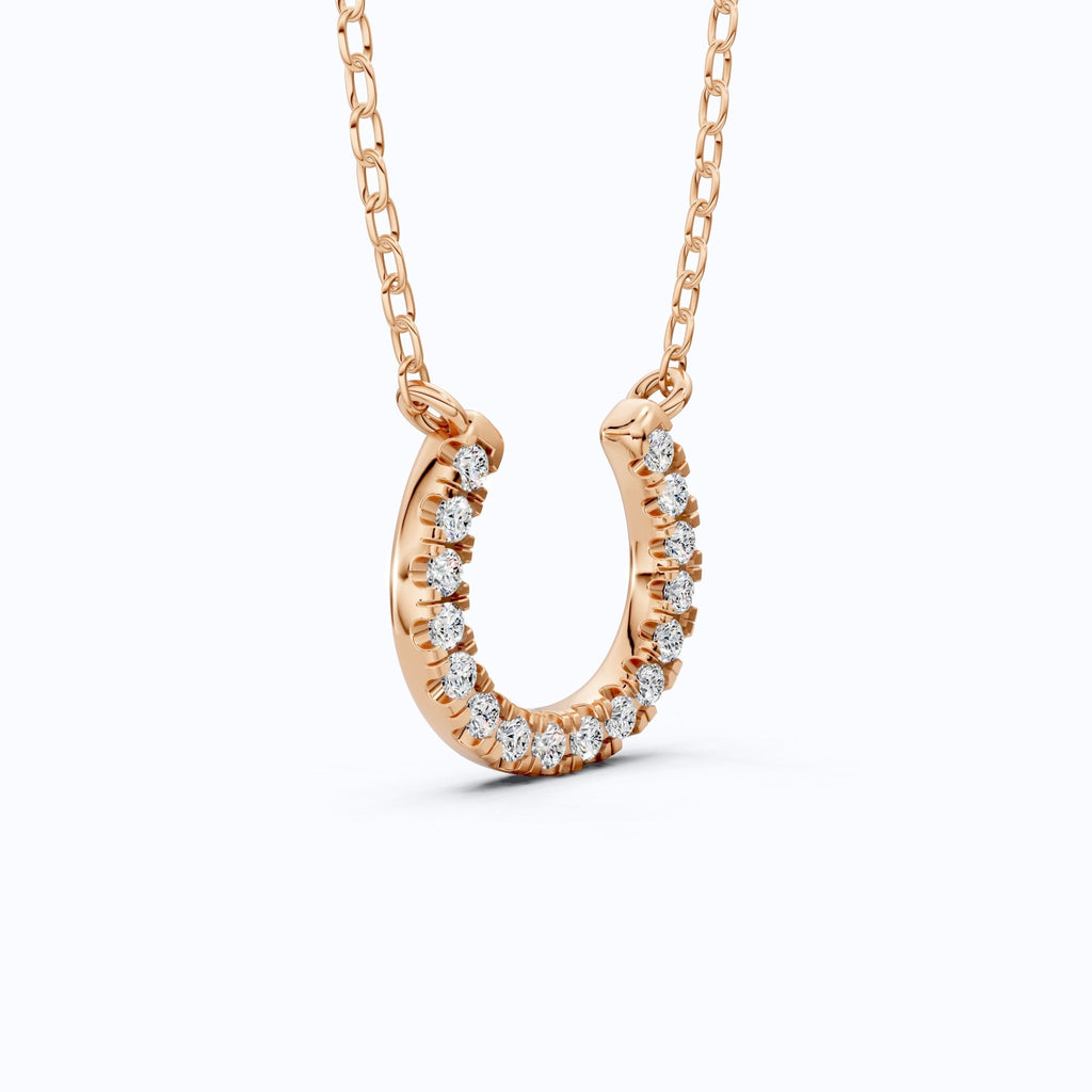 Pavé Lucky Charm Horseshoe Diamond Pendant Necklace in 14k Solid Gold, 0.29 TCW Round Cut Lab Diamonds, Birthday Gift for Her, Bridal Jewelry - Shoora Designs