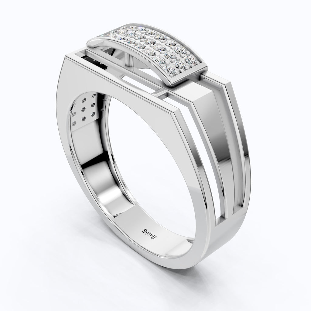 Pavé Panel Split Shank Wedding Men’s Ring in Lab Grown Diamond – 14k Solid Gold, Engagement Ring For Brother, Anniversary Gift for Him - Shoora Designs