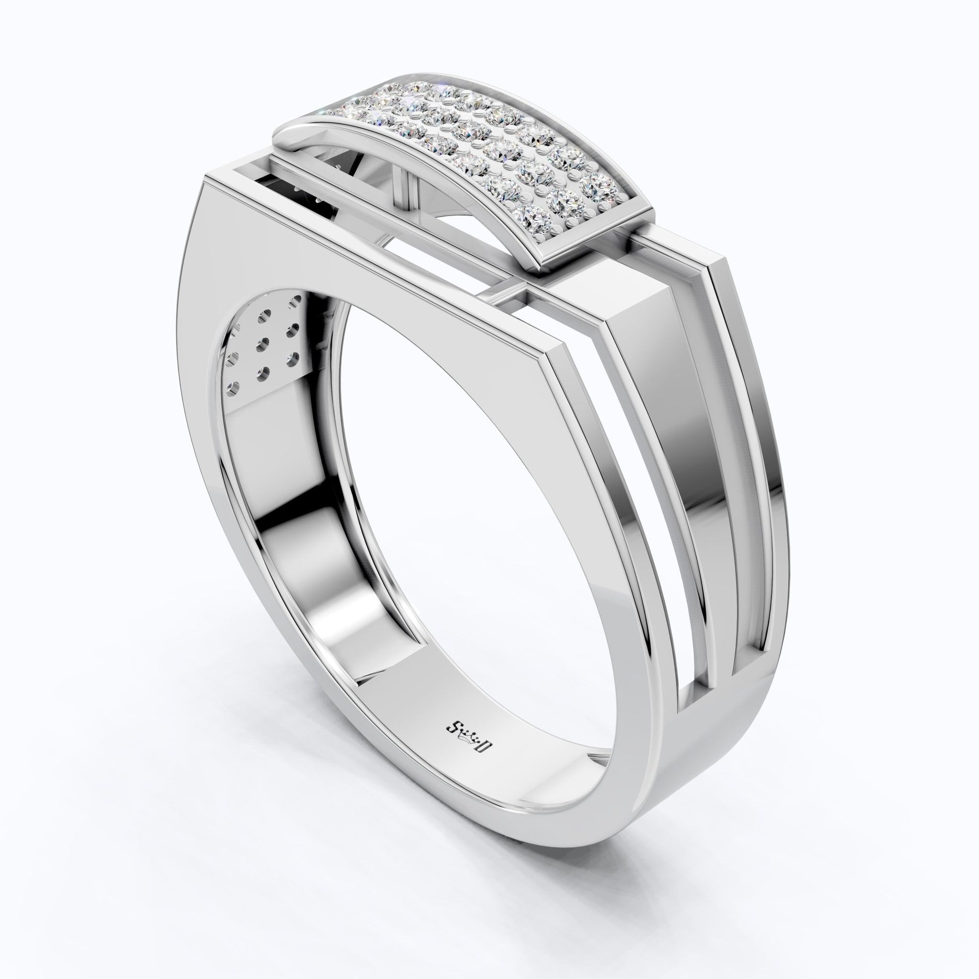 Pavé Panel Split Shank Wedding Men’s Ring in Lab Grown Diamond – 14k Solid Gold, Engagement Ring For Brother, Anniversary Gift for Him - Shoora Designs