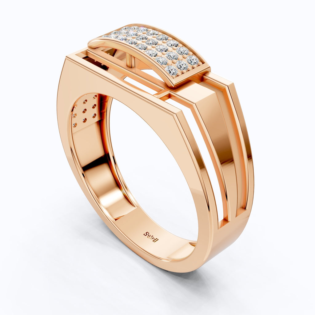 Pavé Panel Split Shank Wedding Men’s Ring in Lab Grown Diamond – 14k Solid Gold, Engagement Ring For Brother, Anniversary Gift for Him - Shoora Designs