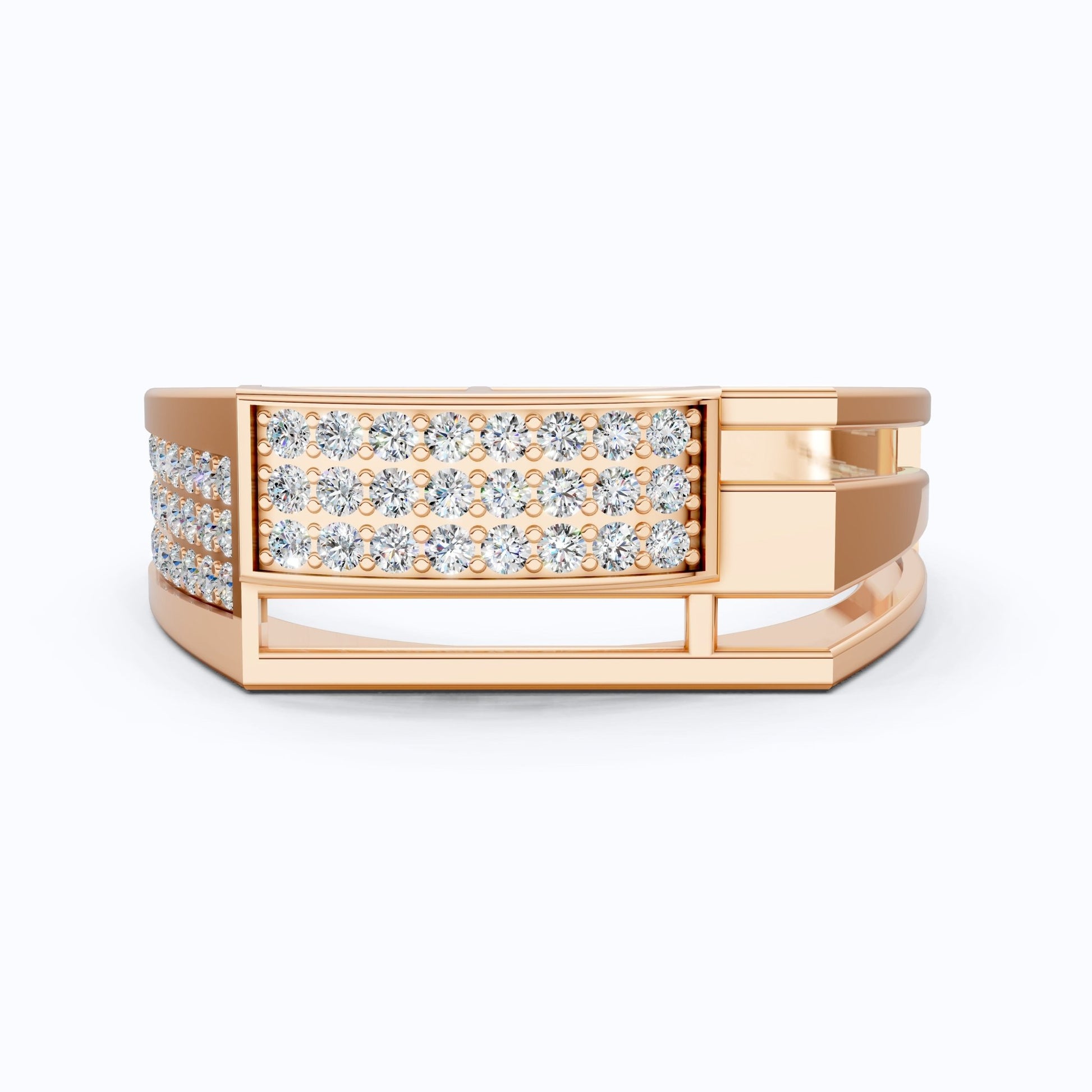 Pavé Panel Split Shank Wedding Men’s Ring in Lab Grown Diamond – 14k Solid Gold, Engagement Ring For Brother, Anniversary Gift for Him - Shoora Designs