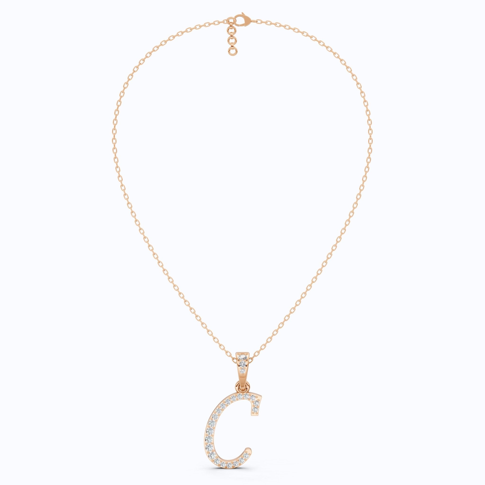 Pavé Script Letter C Initial Pendant in Lab Diamond – 14k Solid Gold, Alphabet Jewelry Gift for Women, Daily Wear Pendant - Shoora Designs