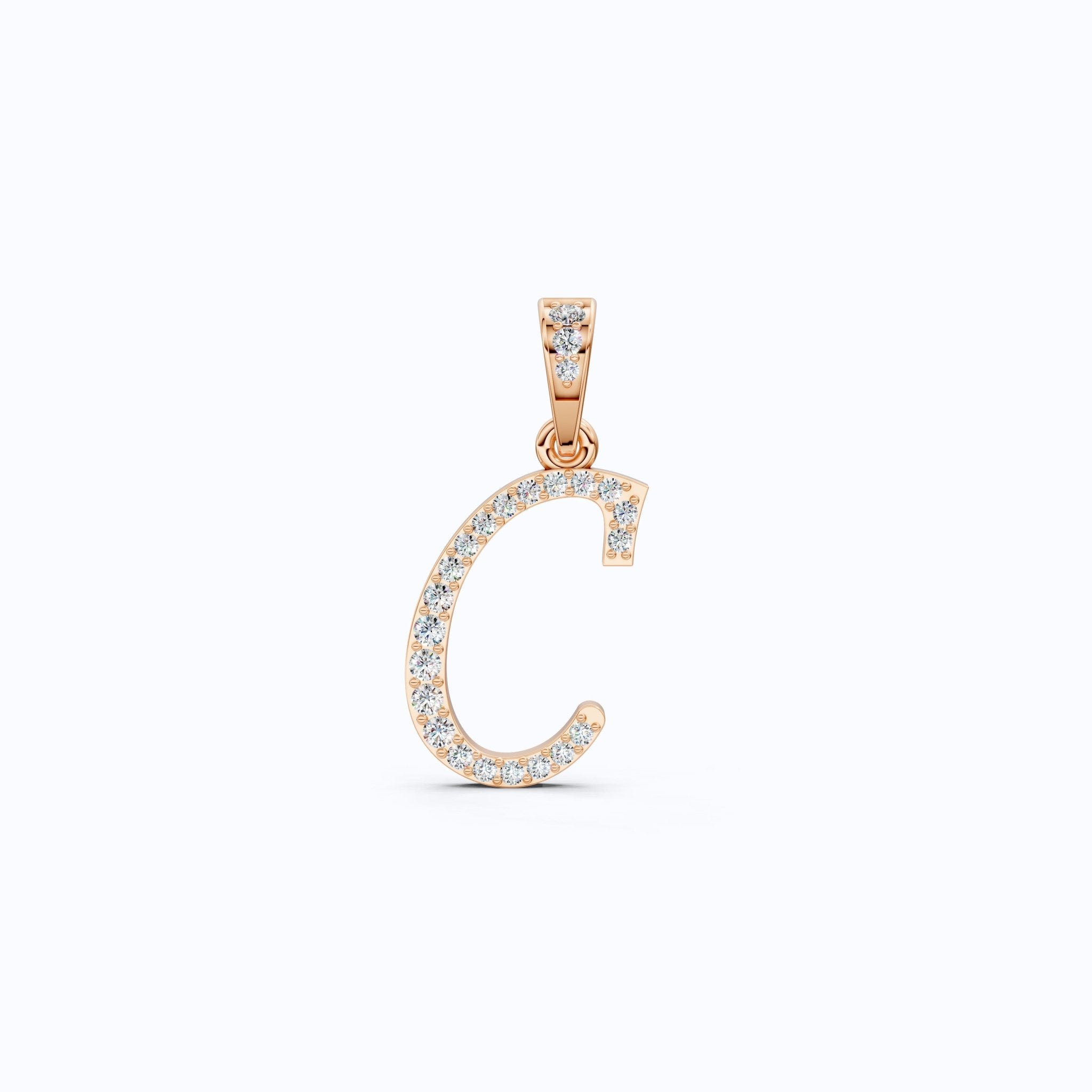Pavé Script Letter C Initial Pendant in Lab Diamond – 14k Solid Gold, Alphabet Jewelry Gift for Women, Daily Wear Pendant - Shoora Designs