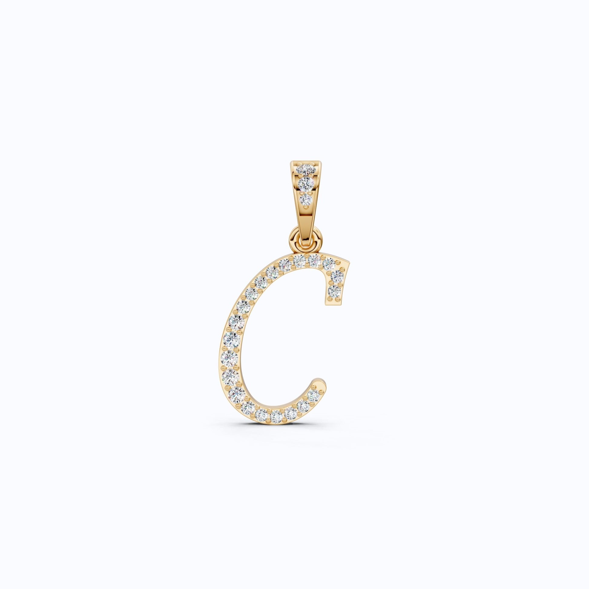 Pavé Script Letter C Initial Pendant in Lab Diamond – 14k Solid Gold, Alphabet Jewelry Gift for Women, Daily Wear Pendant - Shoora Designs