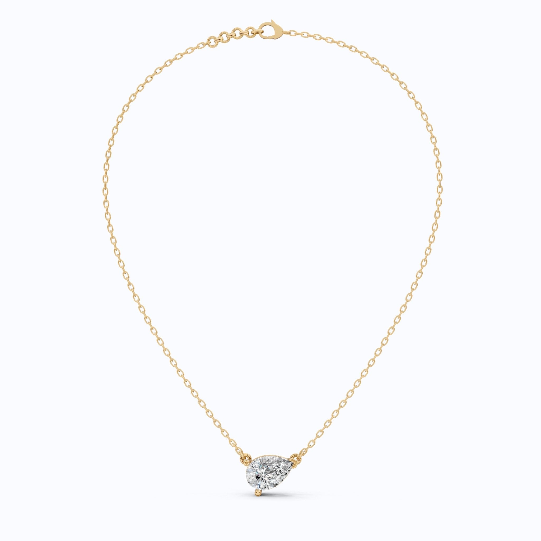 Pear Cut Solitaire Wedding Pendant in 18k Solid Gold, 2.50 CT Pear Lab Grown Diamond, Birthday Gift For Women, Handmade Jewelry - Shoora Designs