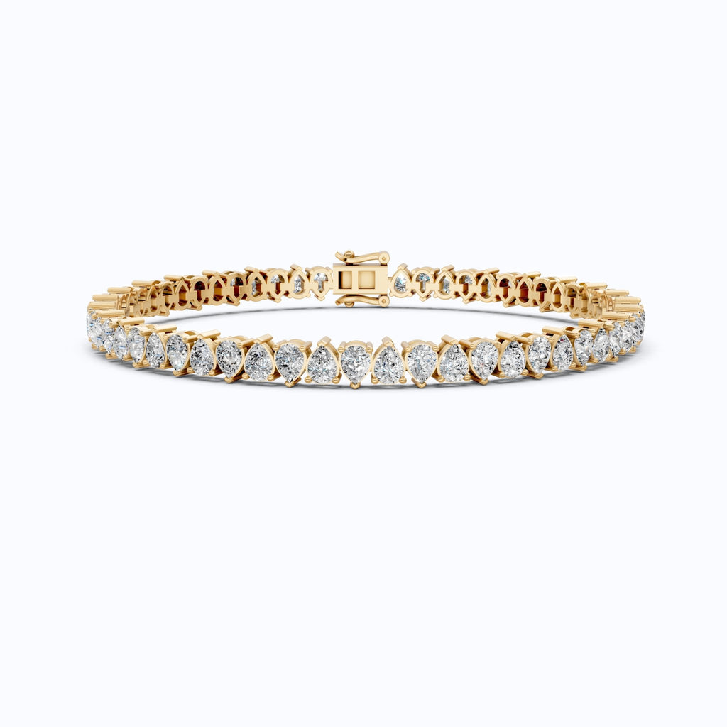 Pear Cut U - Prong Single Row Tennis Bracelet in 14k Solid Gold, 12.18 TCW Pear Cut Lab Grown Diamonds, Anniversary Gift for Women, Handmade Jewelry - Shoora Designs