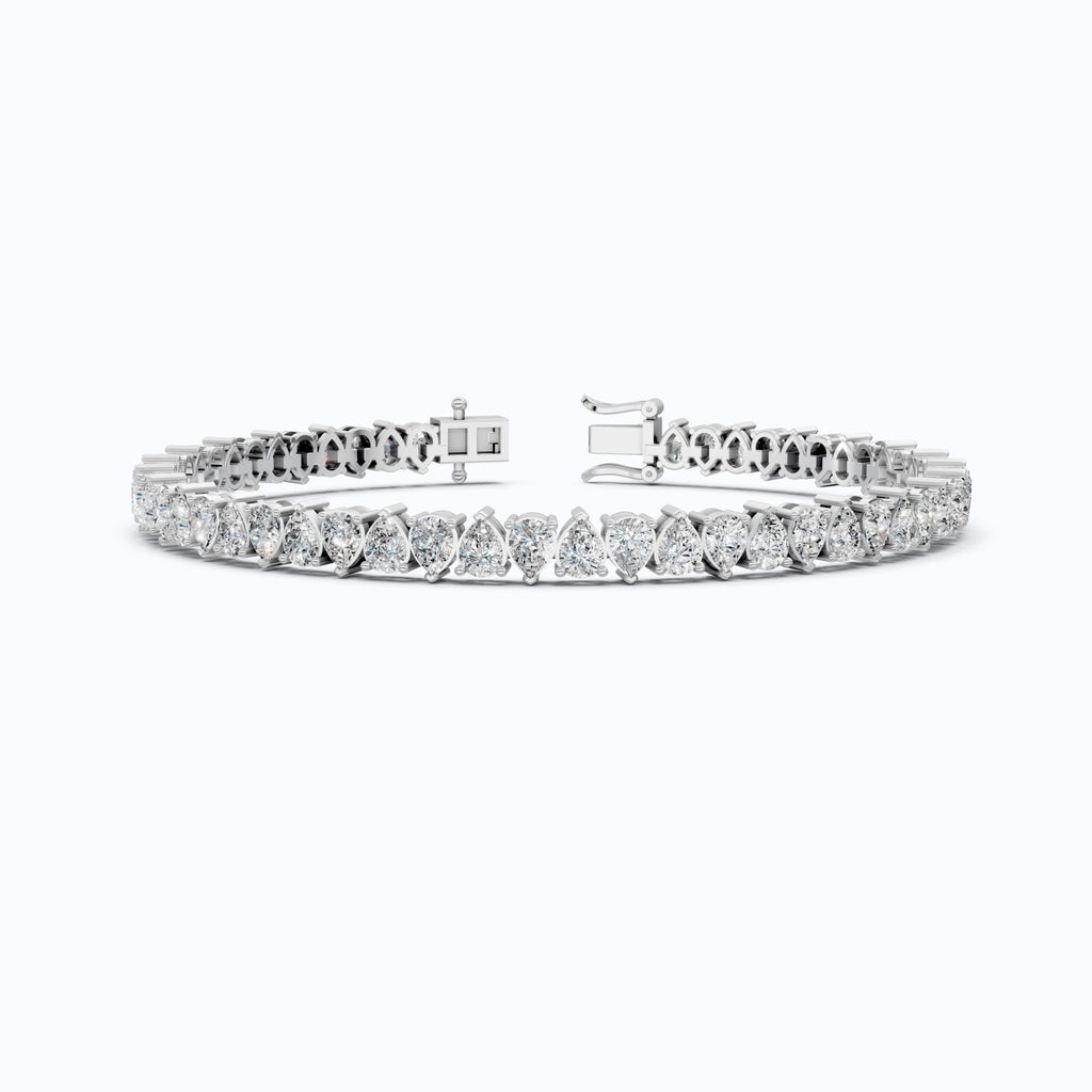 Pear Cut U - Prong Single Row Tennis Bracelet in 14k Solid Gold, 12.18 TCW Pear Cut Lab Grown Diamonds, Anniversary Gift for Women, Handmade Jewelry - Shoora Designs