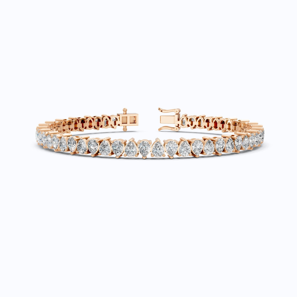 Pear Cut U - Prong Single Row Tennis Bracelet in 14k Solid Gold, 12.18 TCW Pear Cut Lab Grown Diamonds, Anniversary Gift for Women, Handmade Jewelry - Shoora Designs