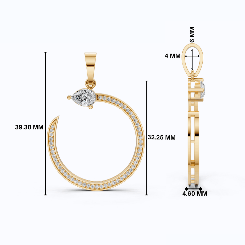 Pear Pave Circle Diamond Pendant in 14K Solid Gold, 0.96 TCW Pear/Round Cut Lab Diamonds, Lifeline Symbol Pendant, Birthday Gift for Her - Shoora Designs