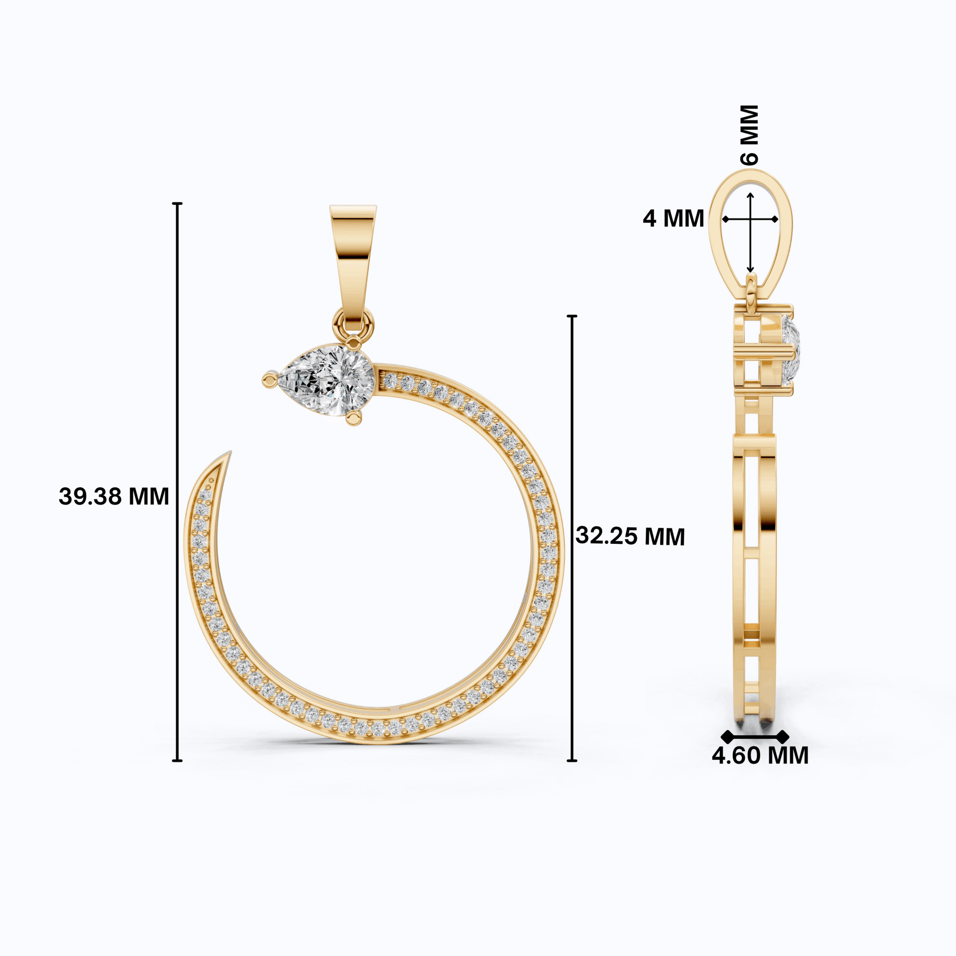 Pear Pave Circle Diamond Pendant in 14K Solid Gold, 0.96 TCW Pear/Round Cut Lab Diamonds, Lifeline Symbol Pendant, Birthday Gift for Her - Shoora Designs