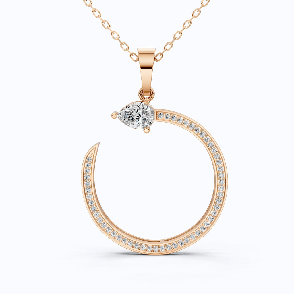 Pear Pave Circle Diamond Pendant in 14K Solid Gold, 0.96 TCW Pear/Round Cut Lab Diamonds, Lifeline Symbol Pendant, Birthday Gift for Her - Shoora Designs