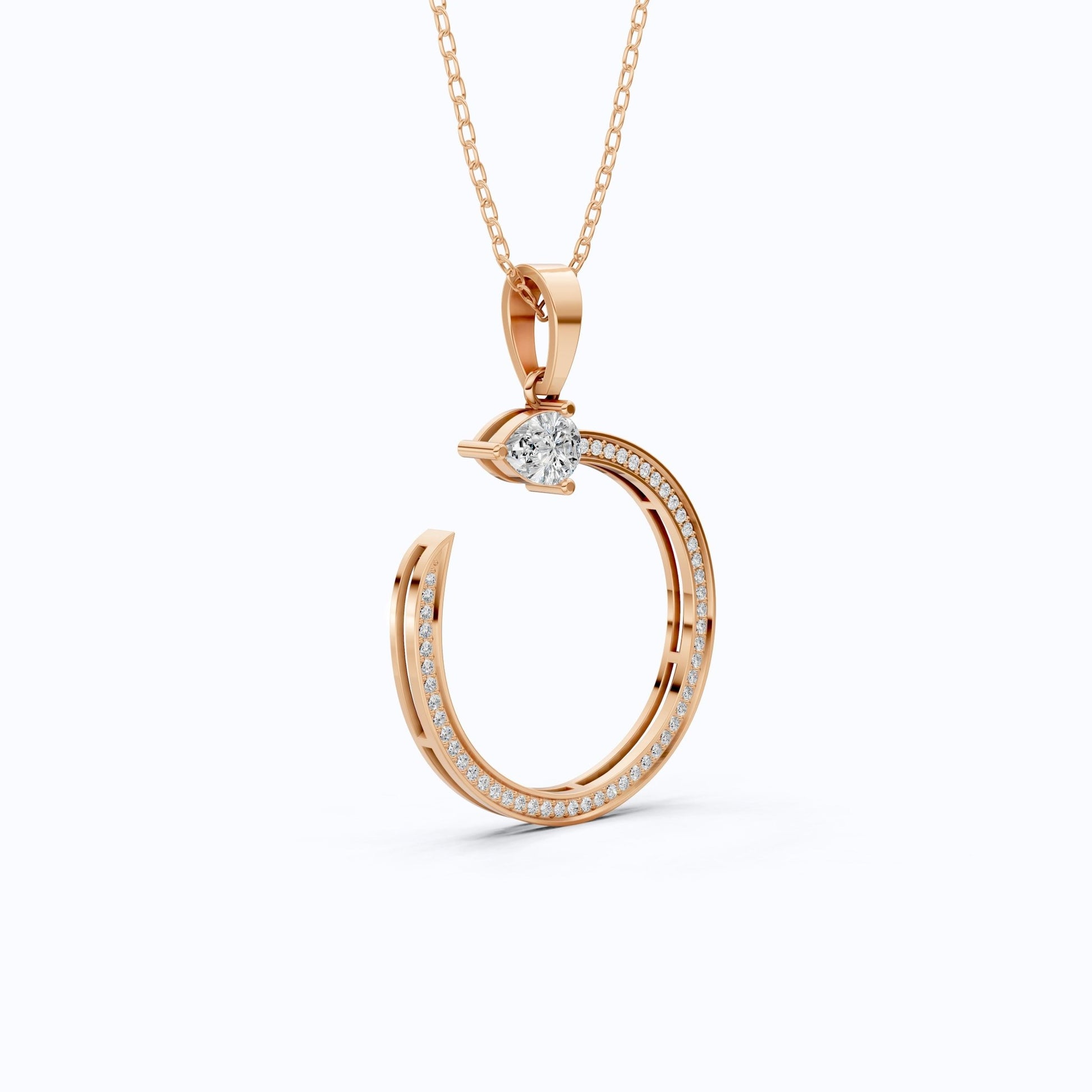Pear Pave Circle Diamond Pendant in 14K Solid Gold, 0.96 TCW Pear/Round Cut Lab Diamonds, Lifeline Symbol Pendant, Birthday Gift for Her - Shoora Designs
