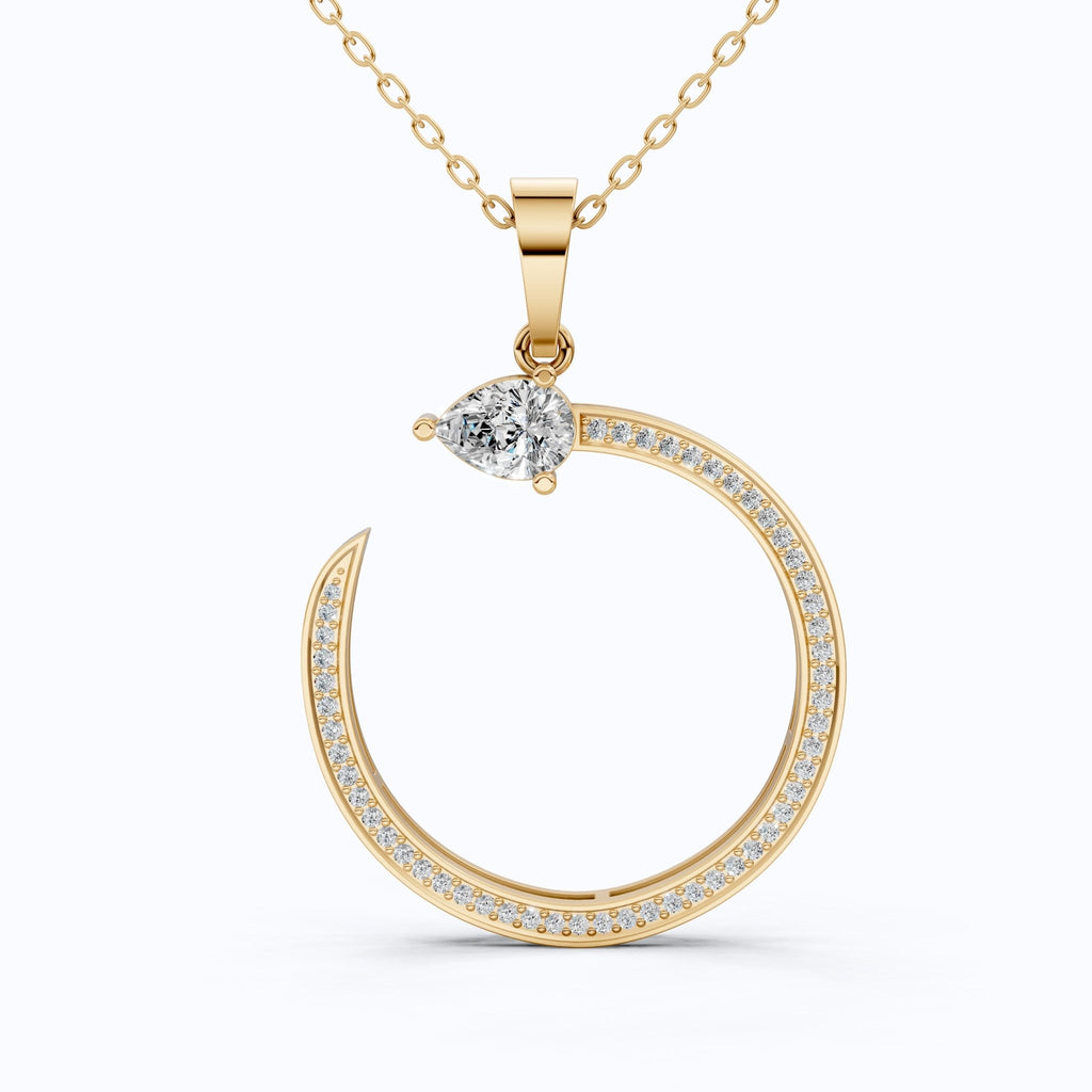 Pear Pave Circle Diamond Pendant in 14K Solid Gold, 0.96 TCW Pear/Round Cut Lab Diamonds, Lifeline Symbol Pendant, Birthday Gift for Her - Shoora Designs