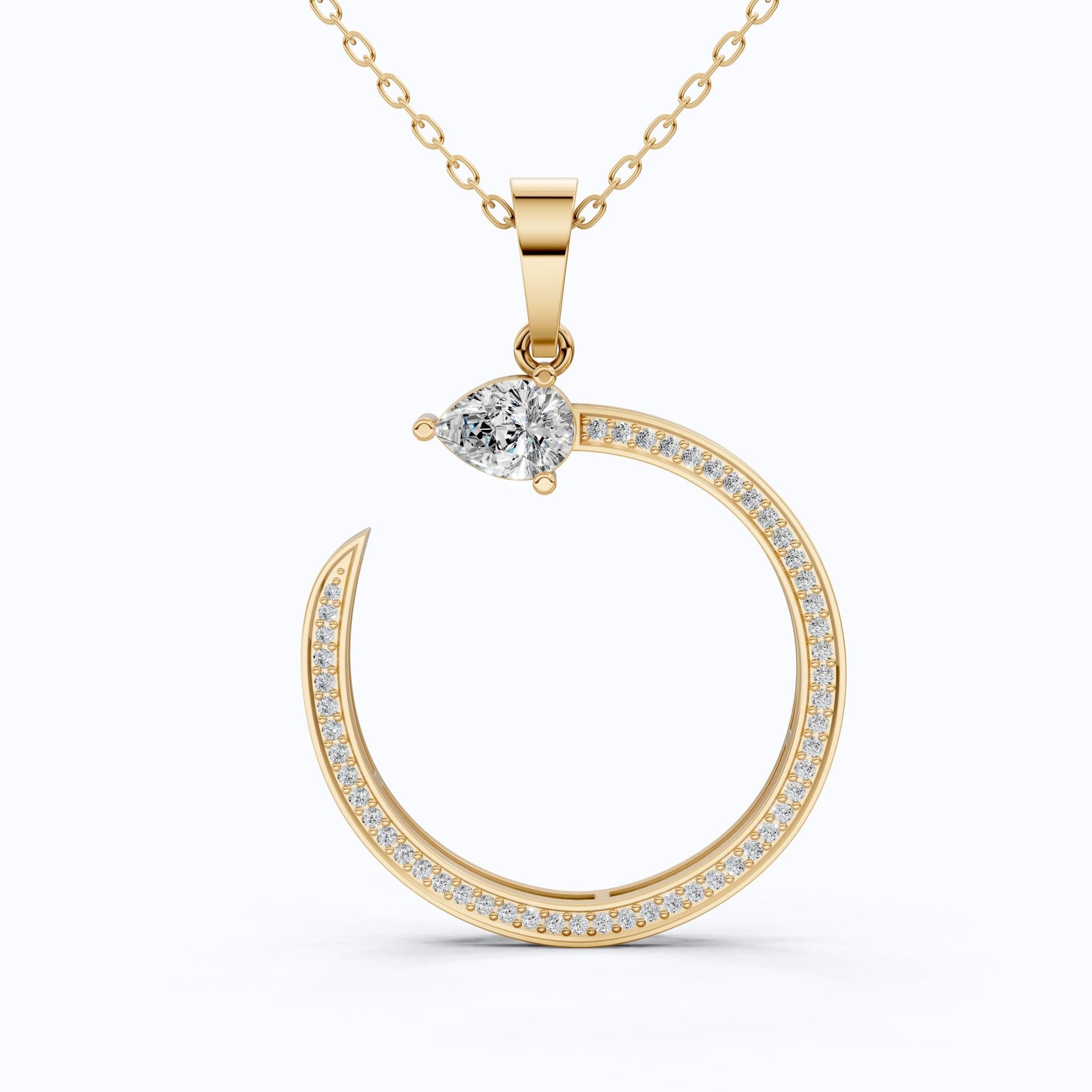 Pear Pave Circle Diamond Pendant in 14K Solid Gold, 0.96 TCW Pear/Round Cut Lab Diamonds, Lifeline Symbol Pendant, Birthday Gift for Her - Shoora Designs