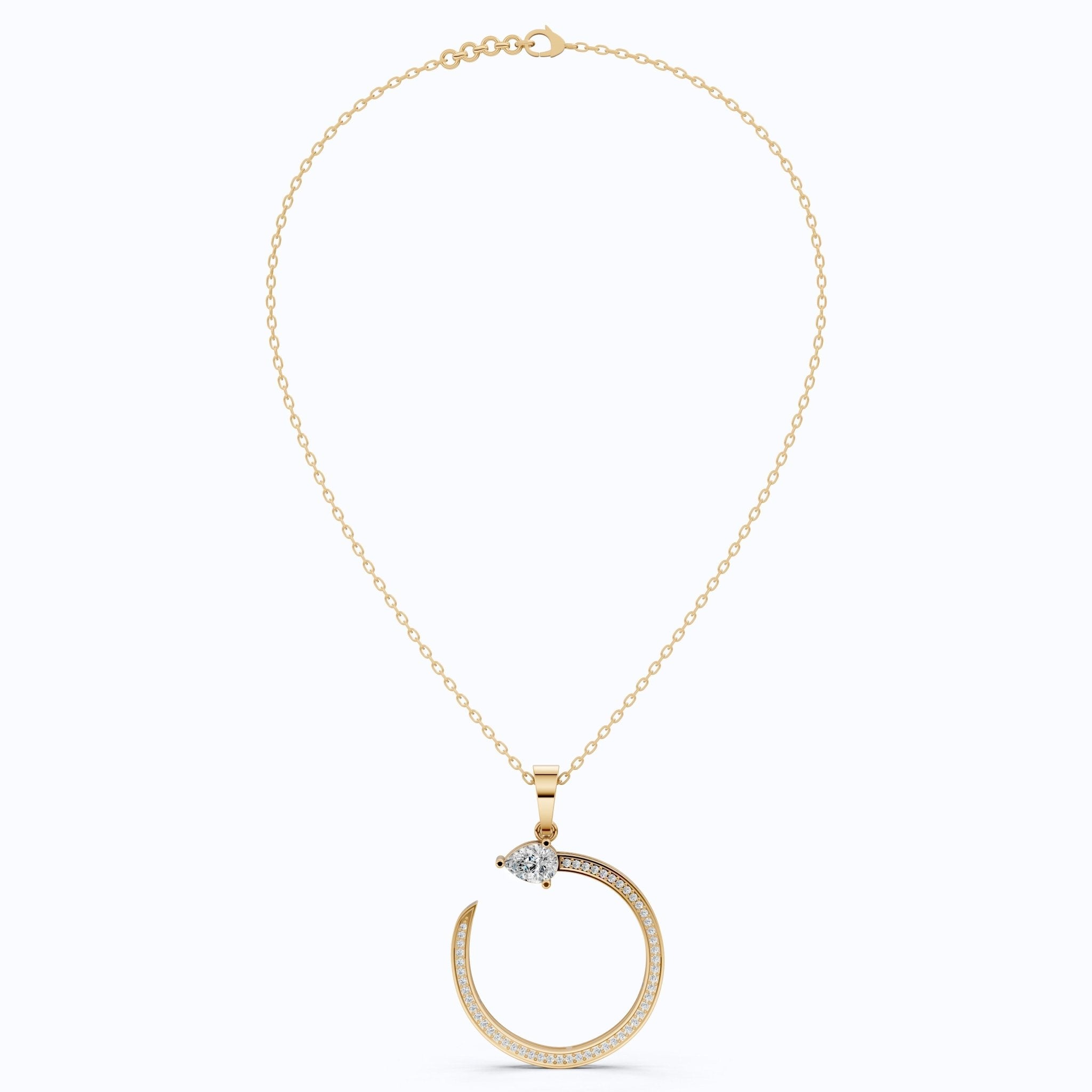 Pear Pave Circle Diamond Pendant in 14K Solid Gold, 0.96 TCW Pear/Round Cut Lab Diamonds, Lifeline Symbol Pendant, Birthday Gift for Her - Shoora Designs