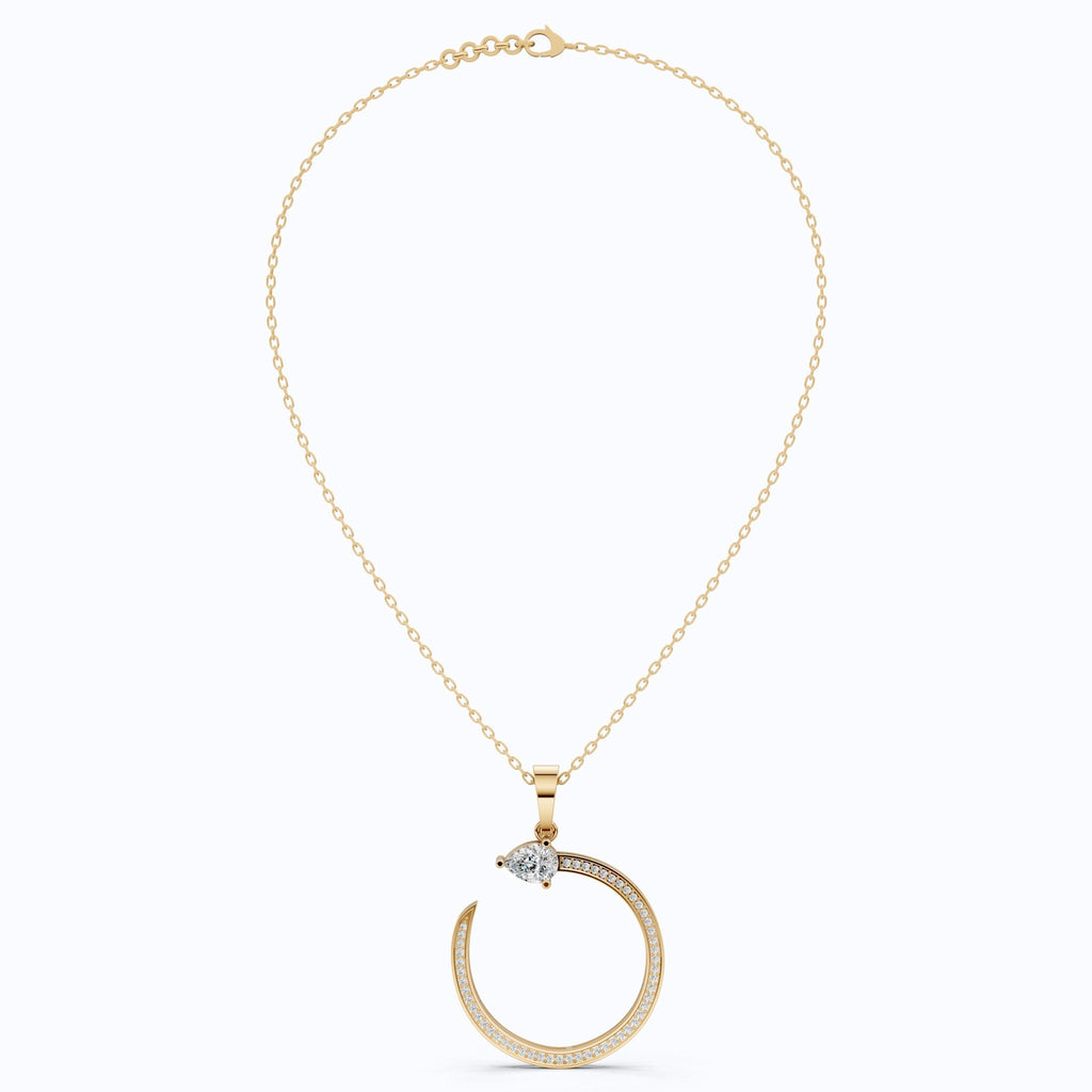 Pear Pave Circle Diamond Pendant in 14K Solid Gold, 0.96 TCW Pear/Round Cut Lab Diamonds, Lifeline Symbol Pendant, Birthday Gift for Her - Shoora Designs