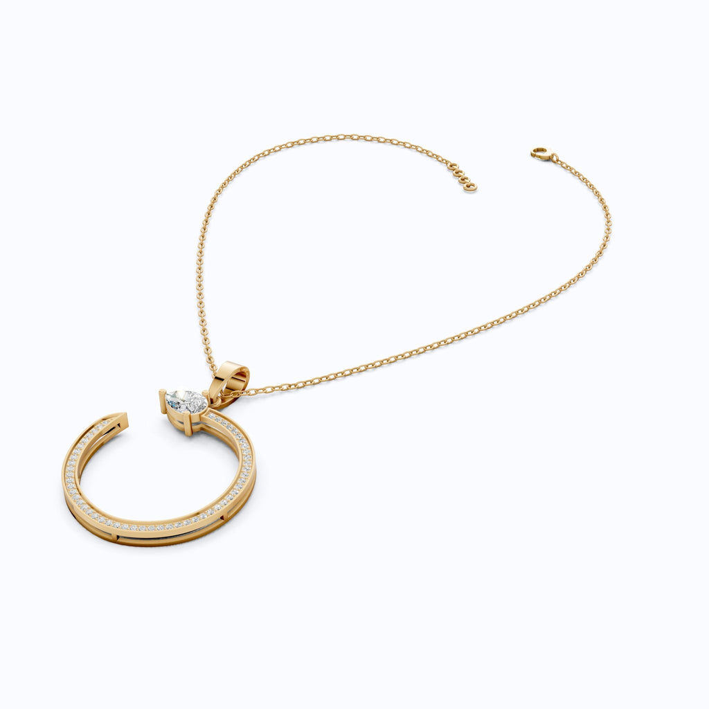 Pear Pave Circle Diamond Pendant in 14K Solid Gold, 0.96 TCW Pear/Round Cut Lab Diamonds, Lifeline Symbol Pendant, Birthday Gift for Her - Shoora Designs