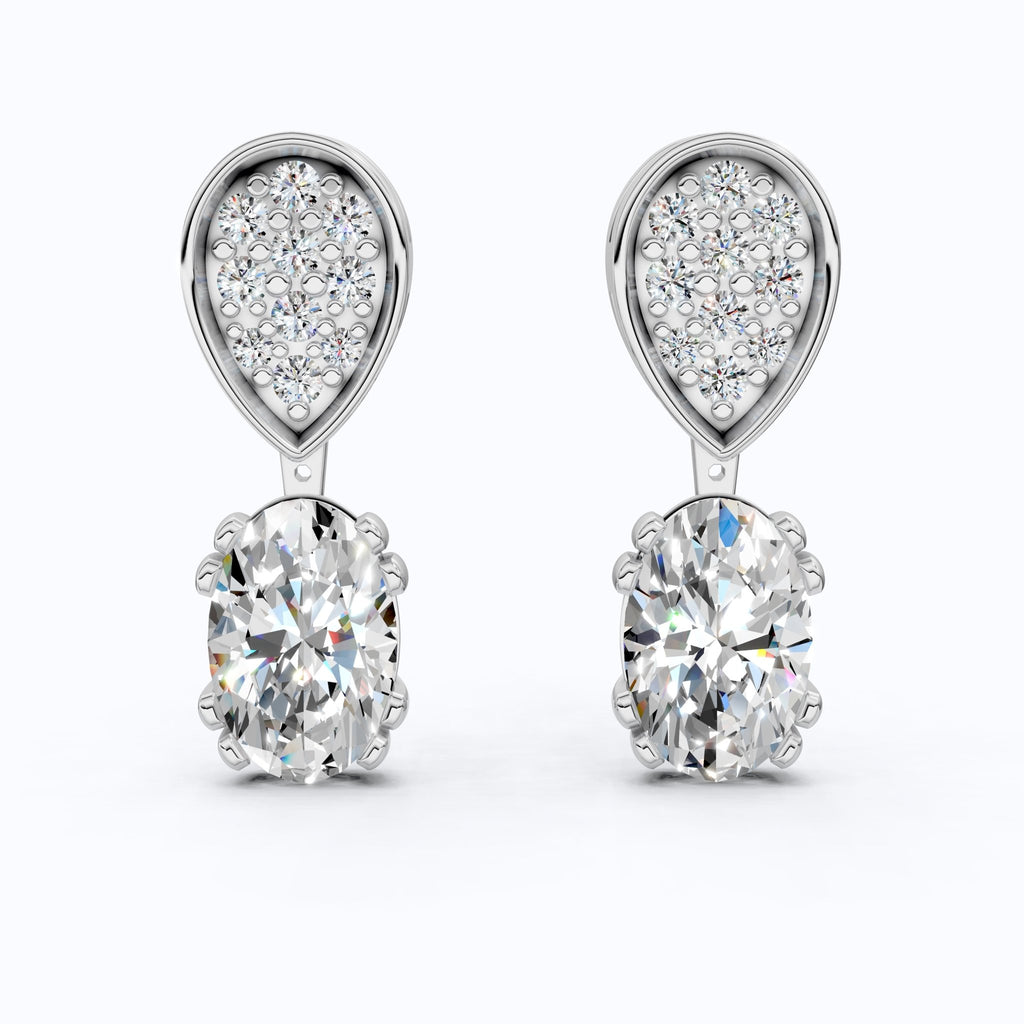 Pear Pavé Top with Oval Drop Wedding Earrings in Lab Diamond – 14k Solid Gold, Unique Bridal Jewelry, Anniversary Gift for Wife - Shoora Designs