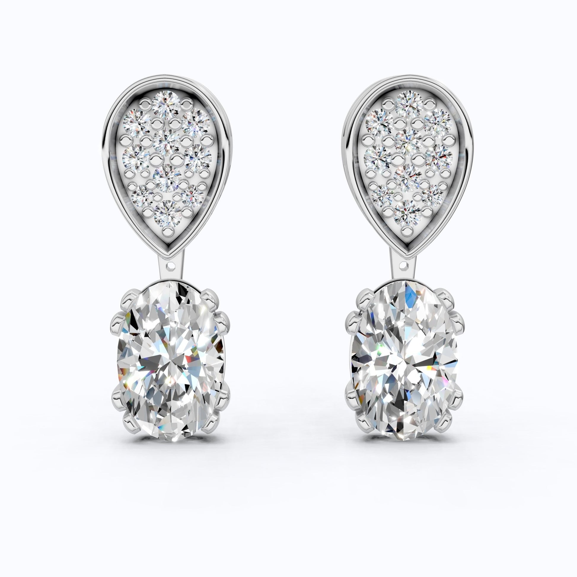 Pear Pavé Top with Oval Drop Wedding Earrings in Lab Diamond – 14k Solid Gold, Unique Bridal Jewelry, Anniversary Gift for Wife - Shoora Designs