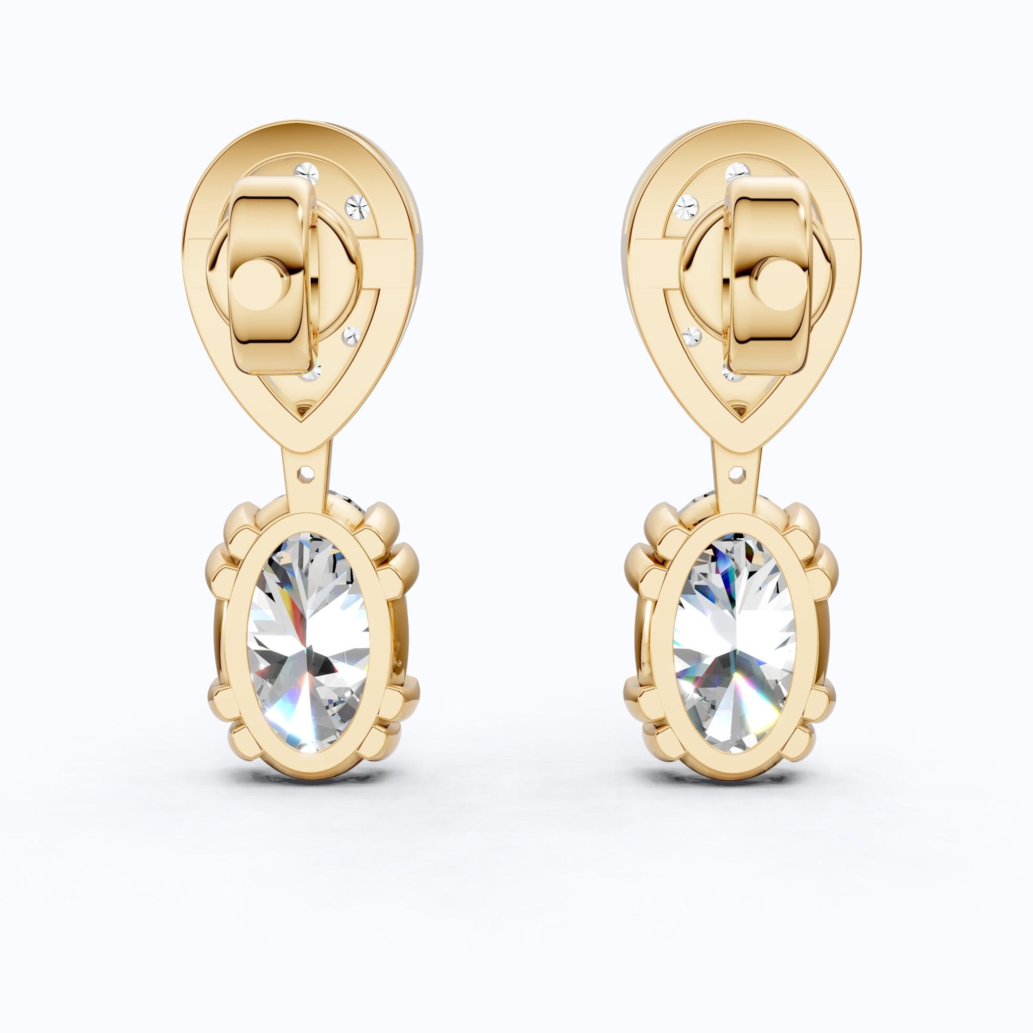 Pear Pavé Top with Oval Drop Wedding Earrings in Lab Diamond – 14k Solid Gold, Unique Bridal Jewelry, Anniversary Gift for Wife - Shoora Designs