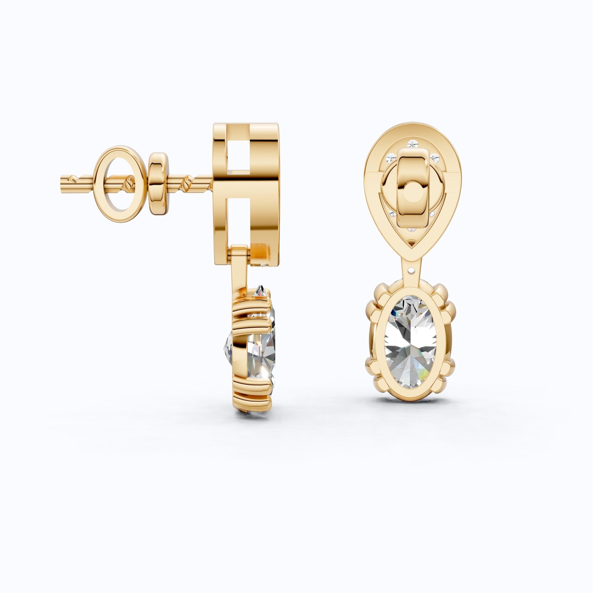 Pear Pavé Top with Oval Drop Wedding Earrings in Lab Diamond – 14k Solid Gold, Unique Bridal Jewelry, Anniversary Gift for Wife - Shoora Designs