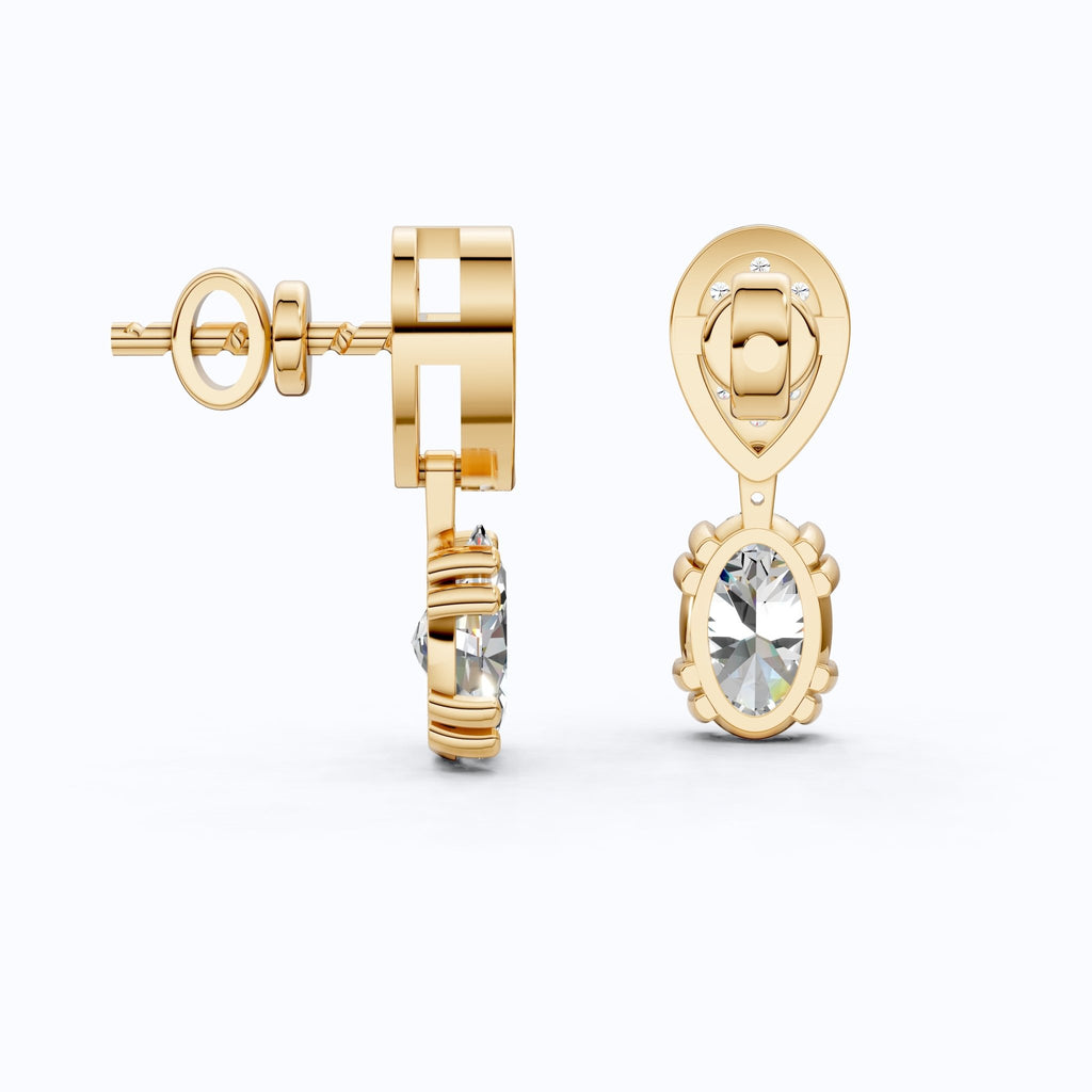 Pear Pavé Top with Oval Drop Wedding Earrings in Lab Diamond – 14k Solid Gold, Unique Bridal Jewelry, Anniversary Gift for Wife - Shoora Designs