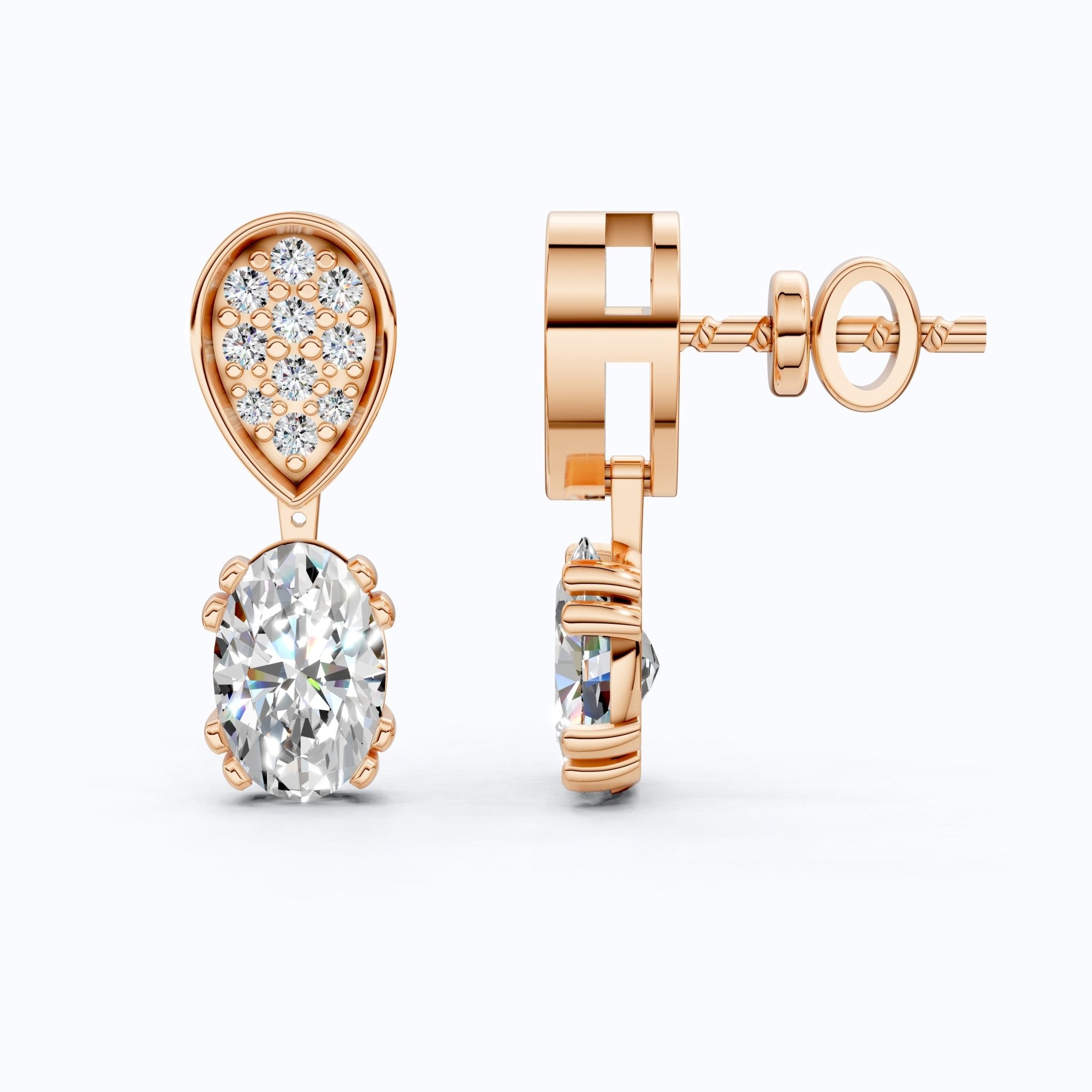 Pear Pavé Top with Oval Drop Wedding Earrings in Lab Diamond – 14k Solid Gold, Unique Bridal Jewelry, Anniversary Gift for Wife - Shoora Designs