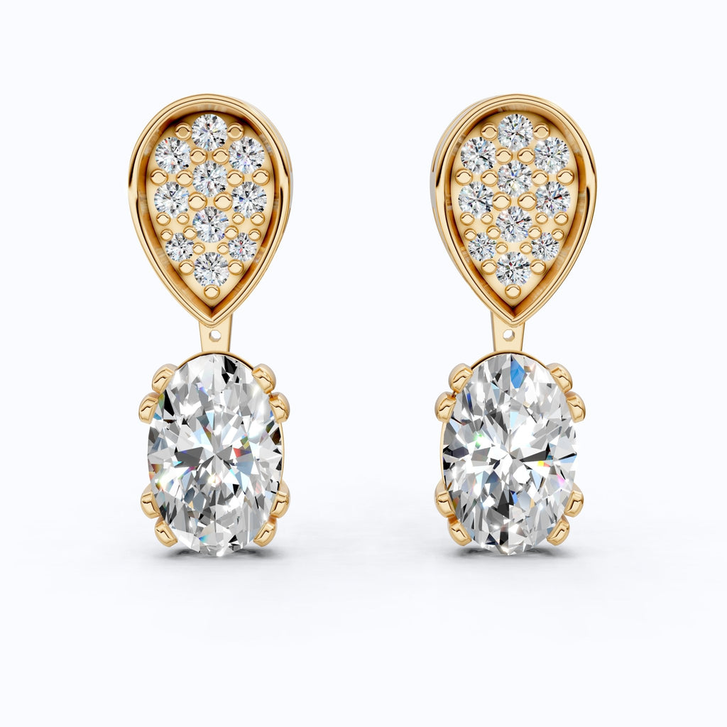 Pear Pavé Top with Oval Drop Wedding Earrings in Lab Diamond – 14k Solid Gold, Unique Bridal Jewelry, Anniversary Gift for Wife - Shoora Designs