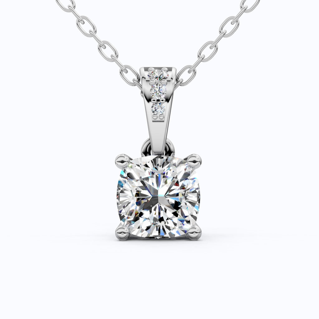 Petite Cushion Solitaire Wedding Pendant in 14K Solid Gold, 1.50 CT Cushion Cut lab Created Diamond, Daily Wear Pendant, Promise Gift for Her - Shoora Designs