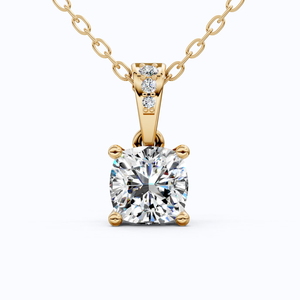 Petite Cushion Solitaire Wedding Pendant in 14K Solid Gold, 1.50 CT Cushion Cut lab Created Diamond, Daily Wear Pendant, Promise Gift for Her - Shoora Designs