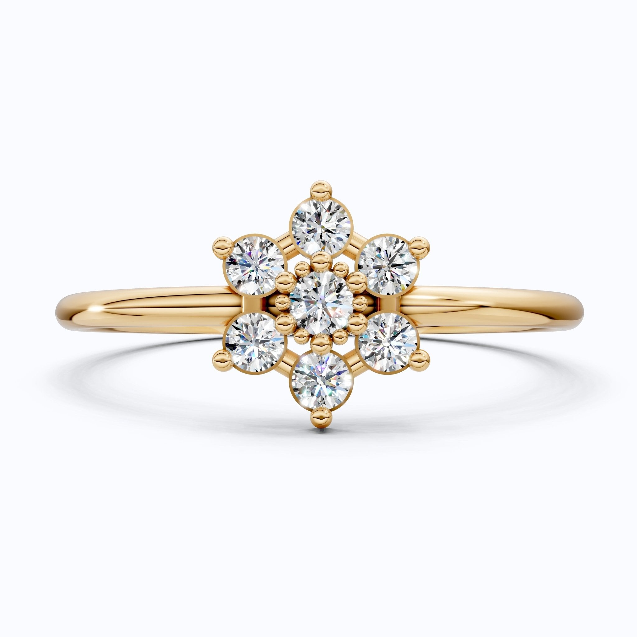 Petite Floral Cluster Engagement Ring in 14K Solid Gold, 0.19 TCW Round Cut Lab Created Diamonds, Bridal jewelry, Promise Ring - Shoora Designs