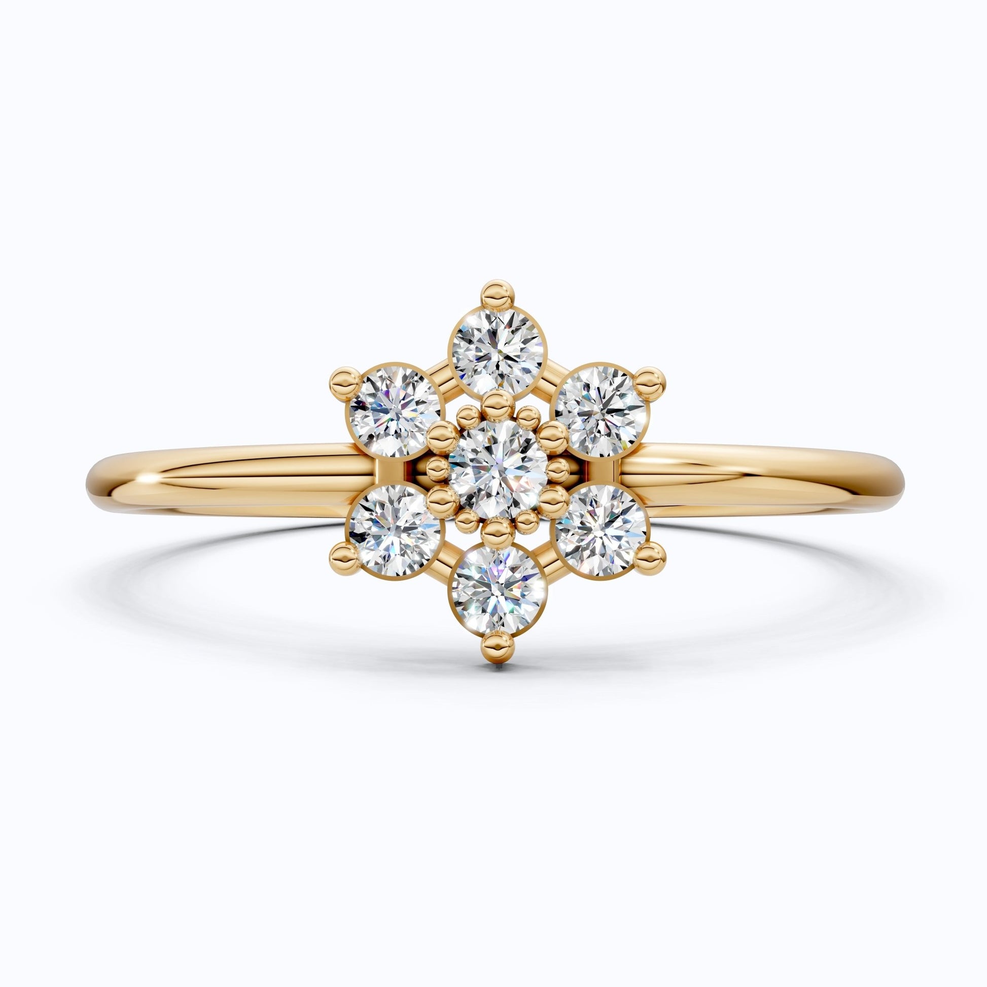 Petite Floral Cluster Engagement Ring in 14K Solid Gold, 0.19 TCW Round Cut Lab Created Diamonds, Bridal jewelry, Promise Ring - Shoora Designs