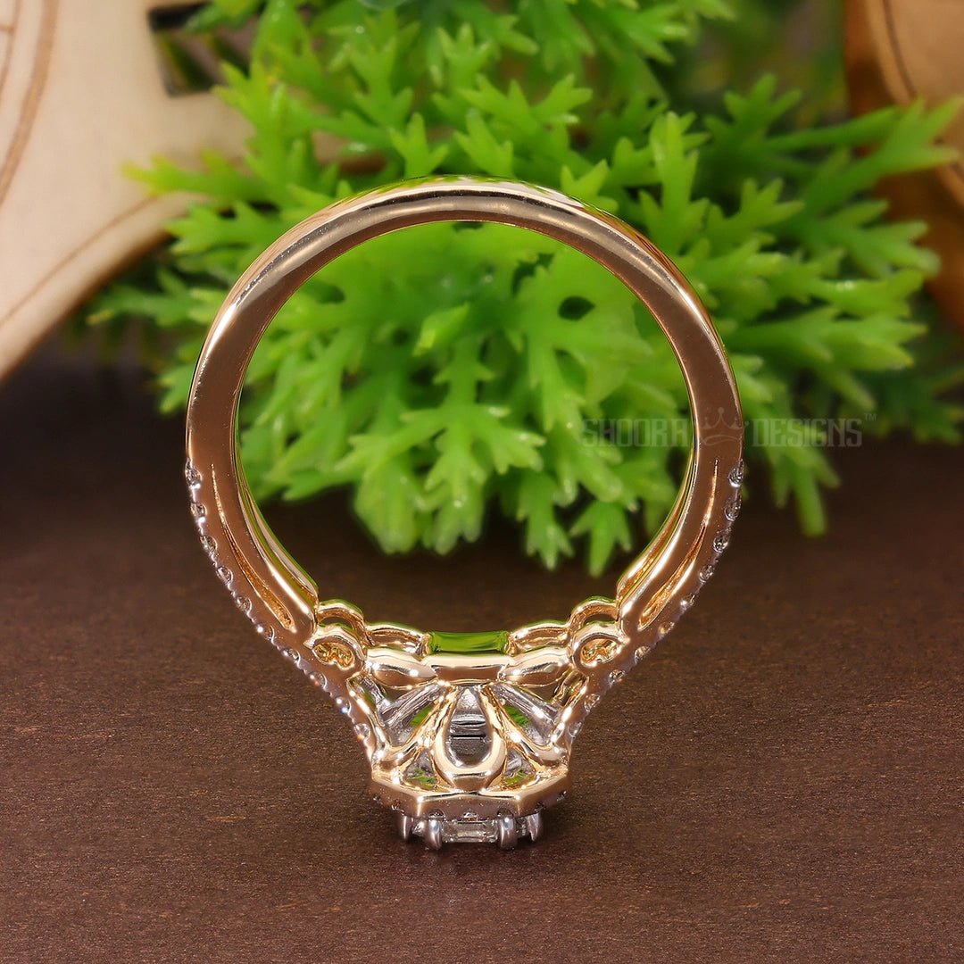 Pie - Cut Emerald Illusion Halo Split Shank Engagement Ring in Natural Diamonds – 14k Solid Gold, Pie Cut Ring For Women, Anniversary Gift, Handmade Jewelry - Shoora Designs